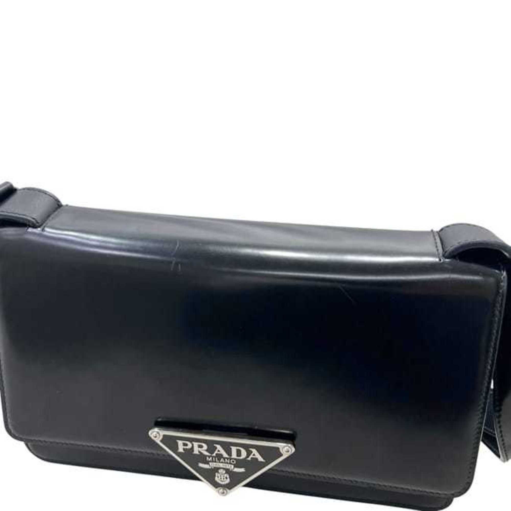 Prada Prada 2-way bag f-25188 Black NERO SPAZZOLATO 1BD321 Leather 25 H PRADA Shoulder Crossbody Flap Triangle Women's Size ONE SIZE - 9 Thumbnail