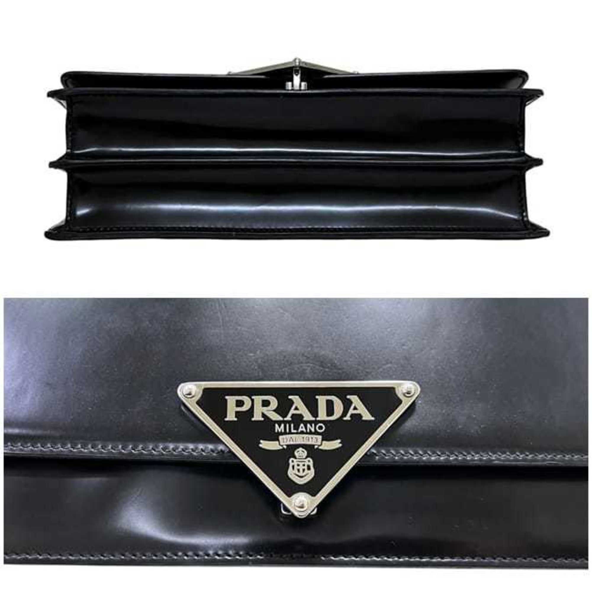 Prada Prada 2-way bag f-25188 Black NERO SPAZZOLATO 1BD321 Leather 25 H PRADA Shoulder Crossbody Flap Triangle Women's Size ONE SIZE - 5 Thumbnail