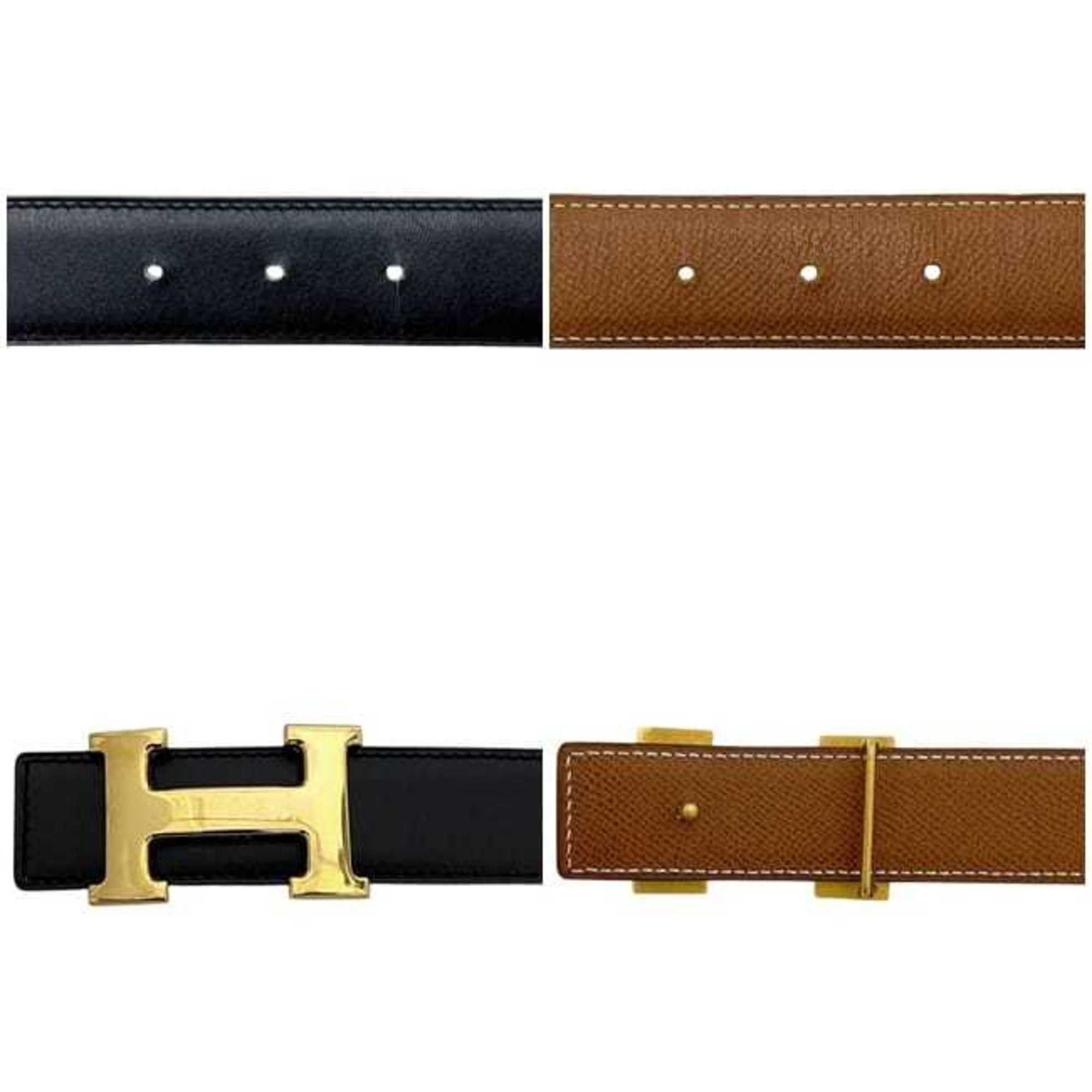 Hermes Hermes H-belt f-25247 Black Camel Brown Gold Constance Waist 71cm Leather Box Calf Courchevel ○W stamp HERMES 30mm Buckle Reversible Size ONE SIZE - 4 Thumbnail