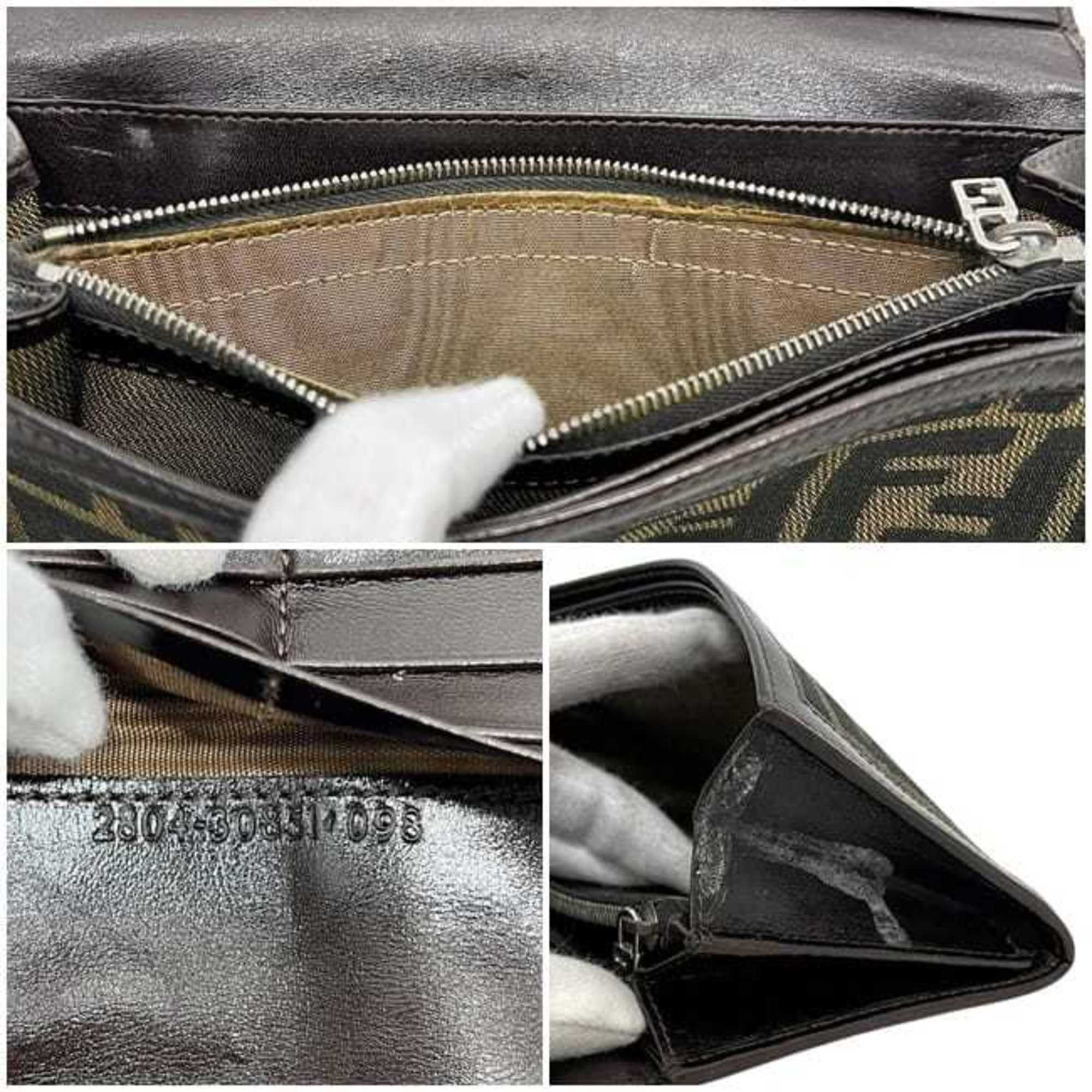 Fendi Fendi Bi-fold Long Wallet ec-25213 Khaki Green Brown Zucca 2804 30851 098 Canvas Leather FENDI FF Dark Men's Women's Style Size ONE SIZE - 4 Thumbnail