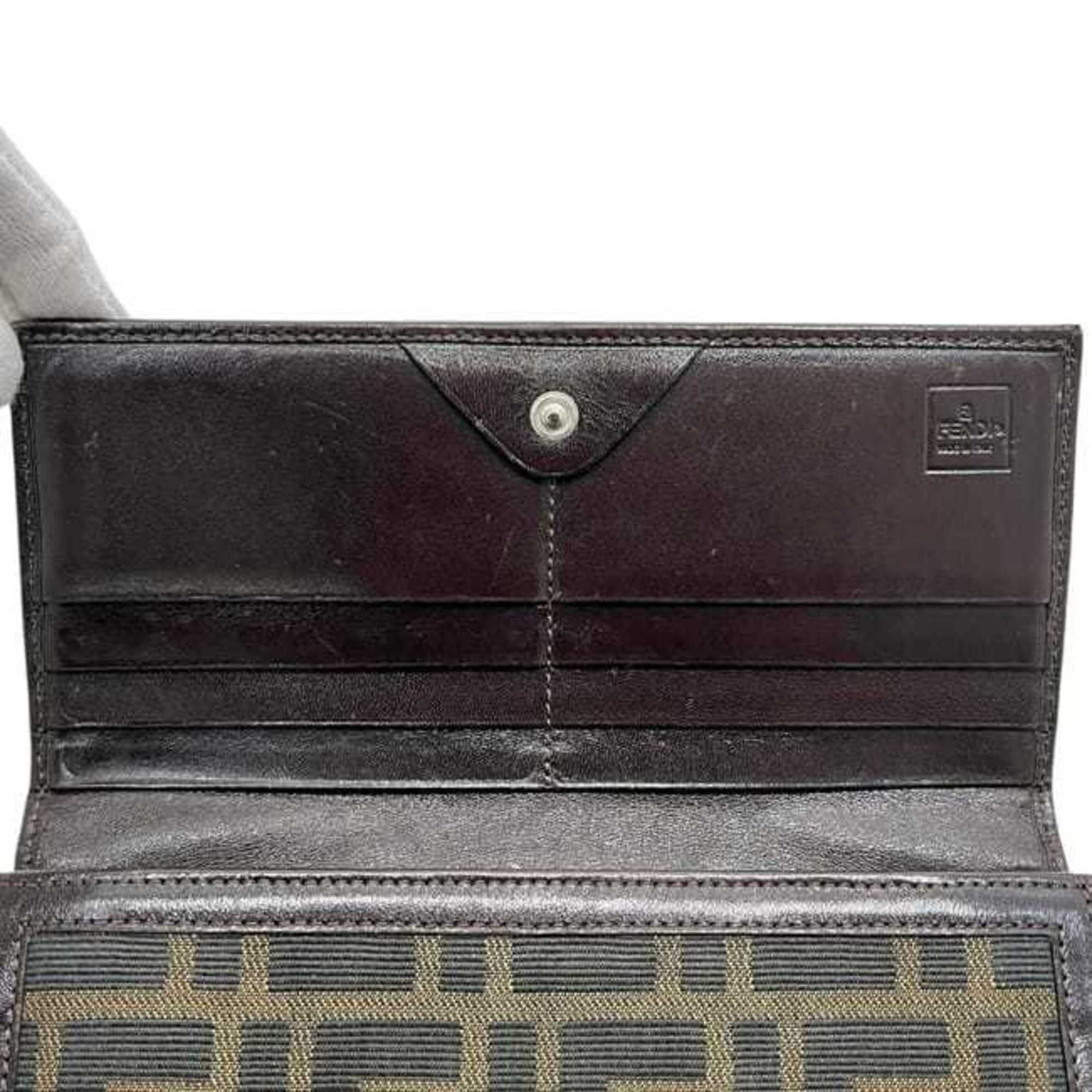 Fendi Fendi Bi-fold Long Wallet ec-25213 Khaki Green Brown Zucca 2804 30851 098 Canvas Leather FENDI FF Dark Men's Women's Style Size ONE SIZE - 6 Thumbnail