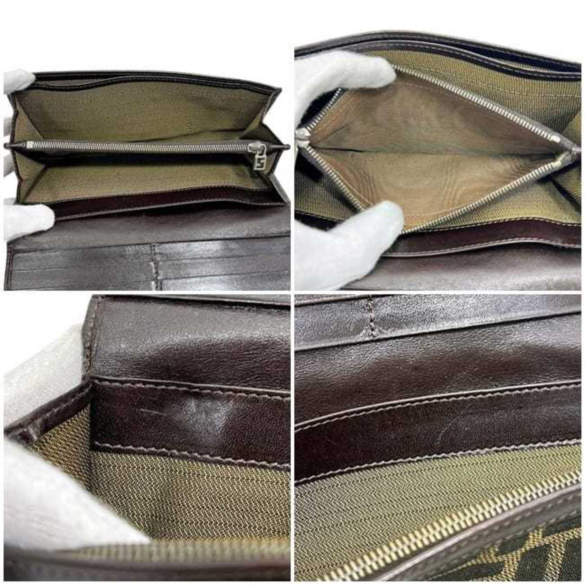 Fendi Fendi Bi-fold Long Wallet ec-25213 Khaki Green Brown Zucca 2804 30851 098 Canvas Leather FENDI FF Dark Men's Women's Style Size ONE SIZE - 3 Thumbnail