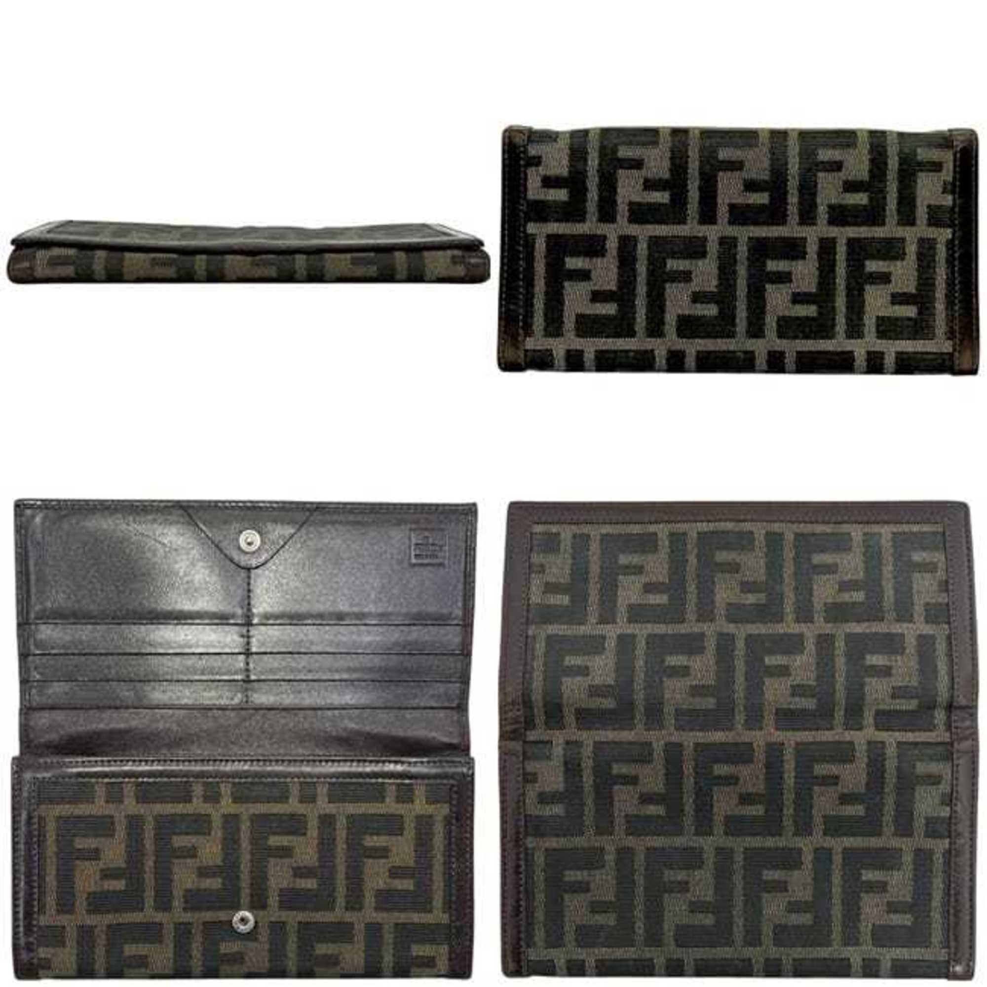 Fendi Fendi Bi-fold Long Wallet ec-25213 Khaki Green Brown Zucca 2804 30851 098 Canvas Leather FENDI FF Dark Men's Women's Style Size ONE SIZE - 2 Thumbnail