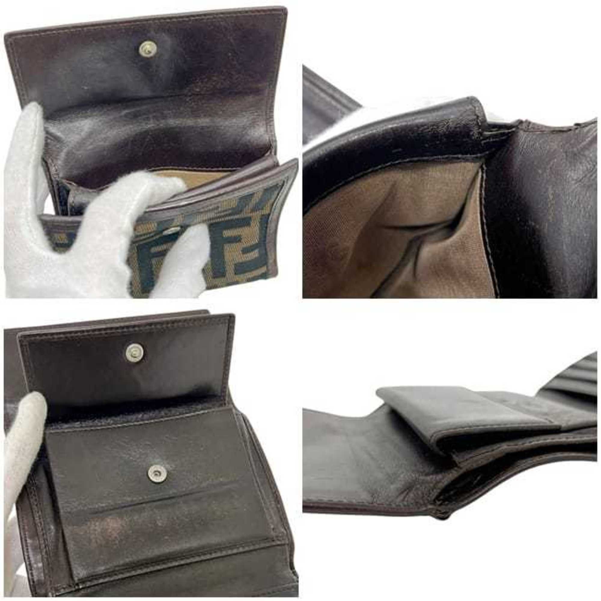 Fendi Fendi Tri-fold Wallet ec-25204 Khaki Brown Zucca 2270 30729 099 Compact Canvas Leather FENDI FF Dark Green Folding Men's Women's Size ONE SIZE - 6 Thumbnail