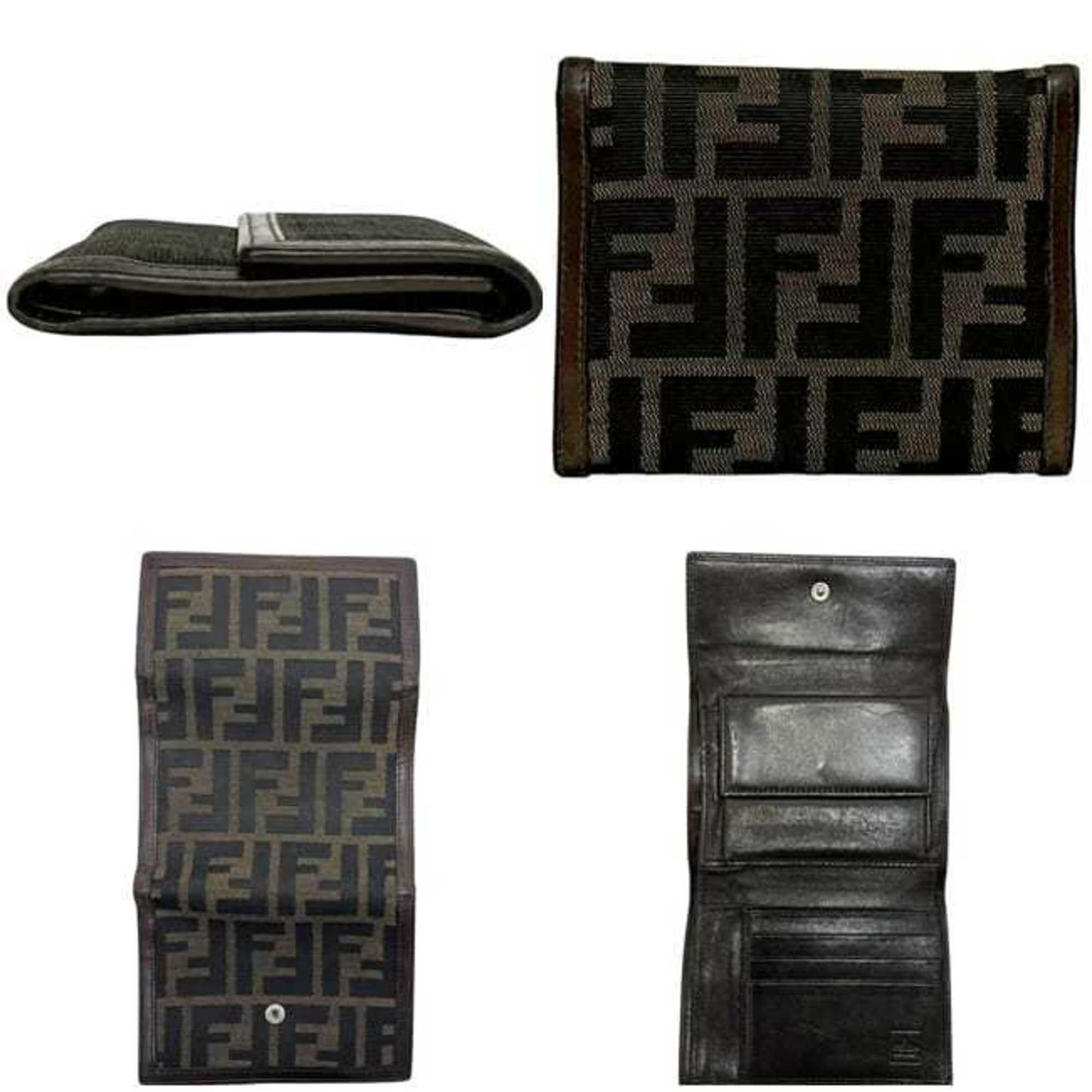 Fendi Fendi Tri-fold Wallet ec-25204 Khaki Brown Zucca 2270 30729 099 Compact Canvas Leather FENDI FF Dark Green Folding Men's Women's Size ONE SIZE - 3 Thumbnail