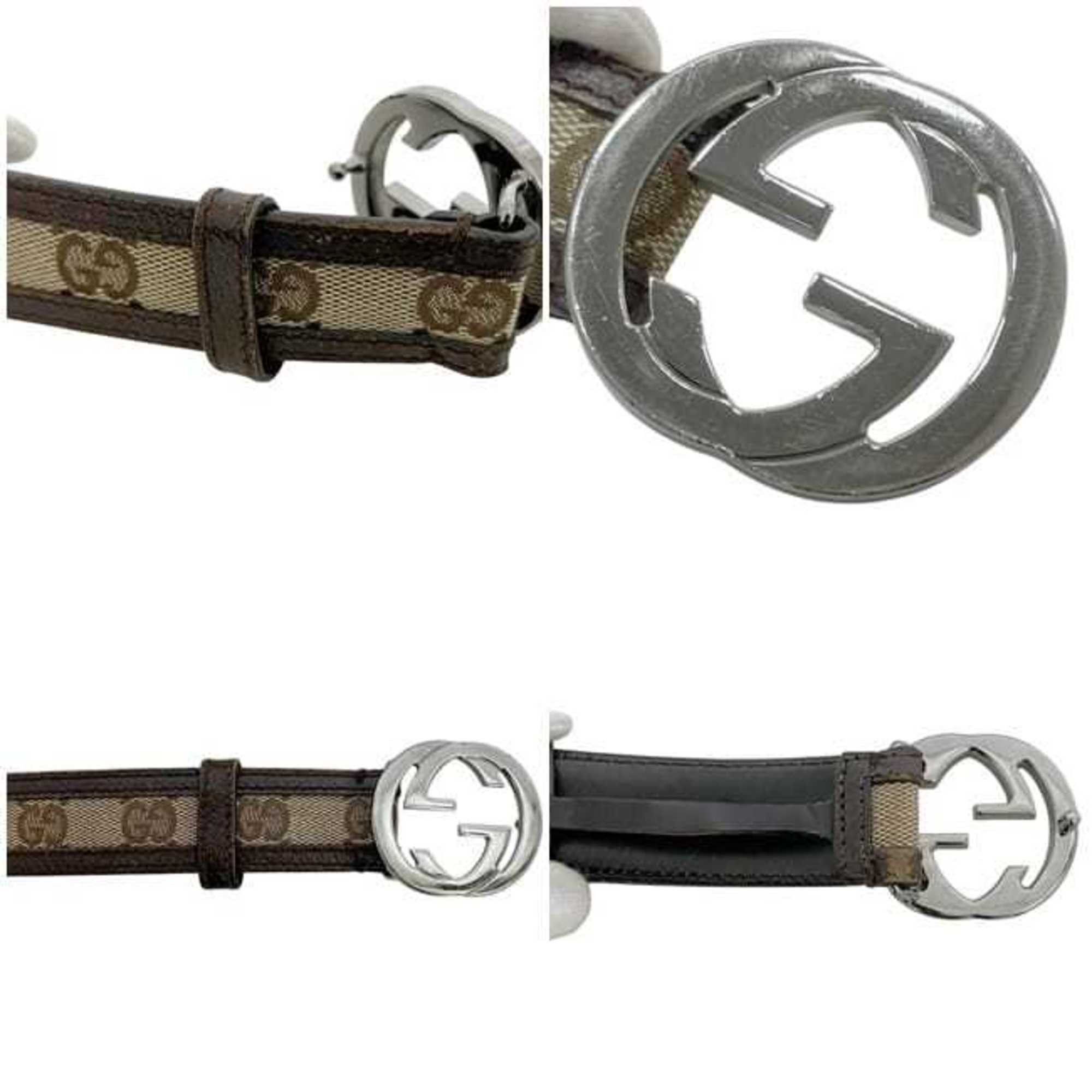 Gucci Gucci belt ec-25246 beige brown interlocking 114874 480199 80 82 waist 82cm canvas leather GUCCI 30mm GG Supreme men's women's Size ONE SIZE - 5 Thumbnail