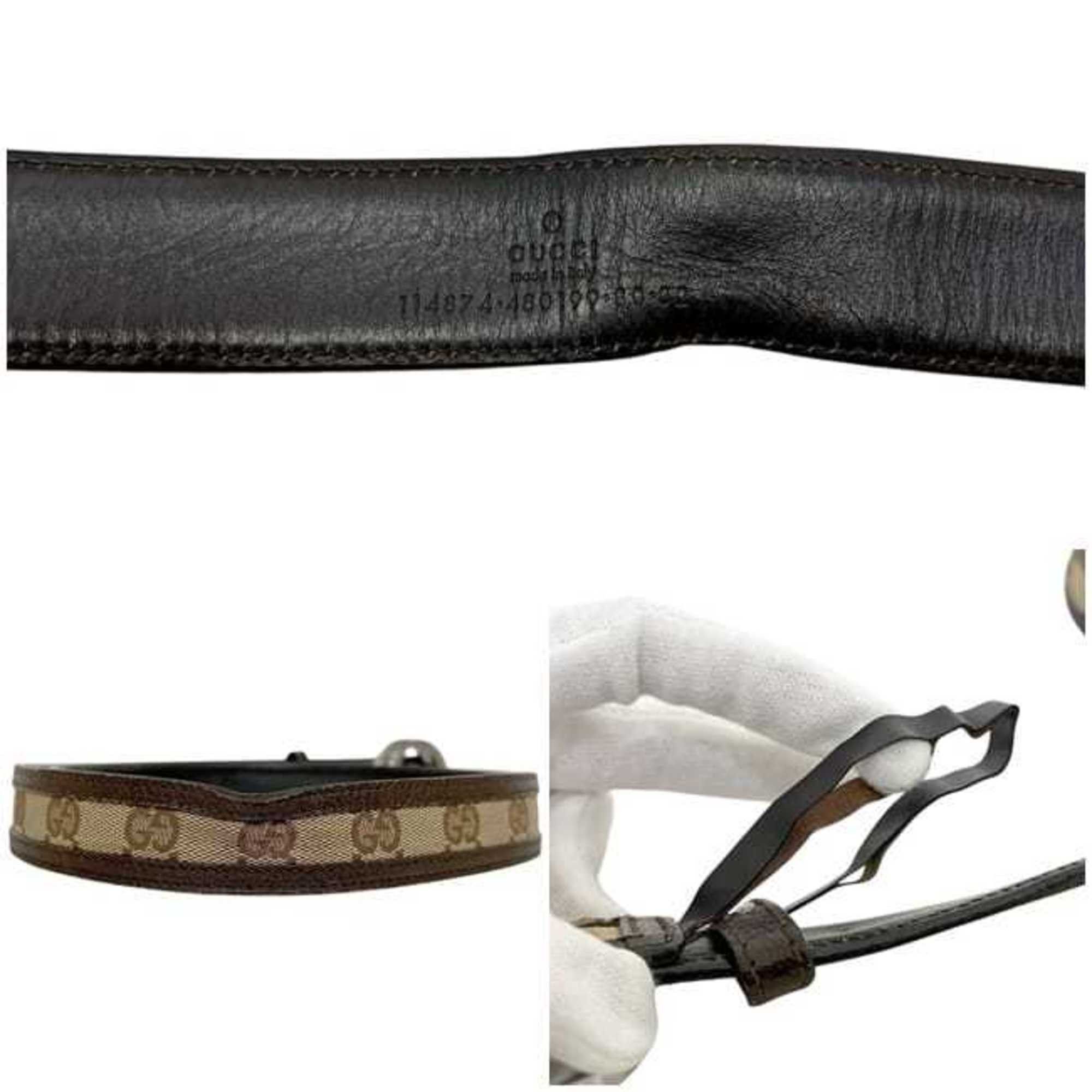 Gucci Gucci belt ec-25246 beige brown interlocking 114874 480199 80 82 waist 82cm canvas leather GUCCI 30mm GG Supreme men's women's Size ONE SIZE - 6 Thumbnail