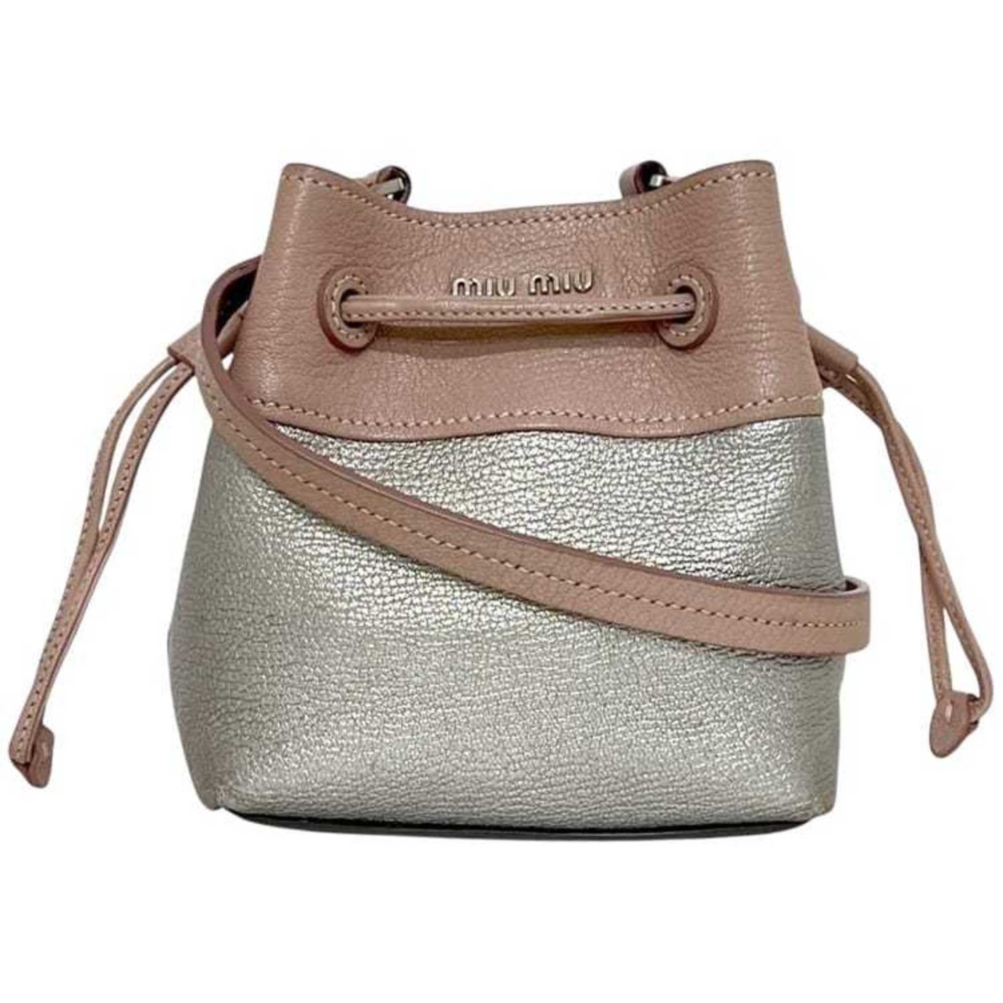 Miu Miu Miu Miu Miu Shoulder Bag f-25180 Pink Silver Madras Leather 53 Crossbody Mini Women's Bicolor Size ONE SIZE - 2 Thumbnail