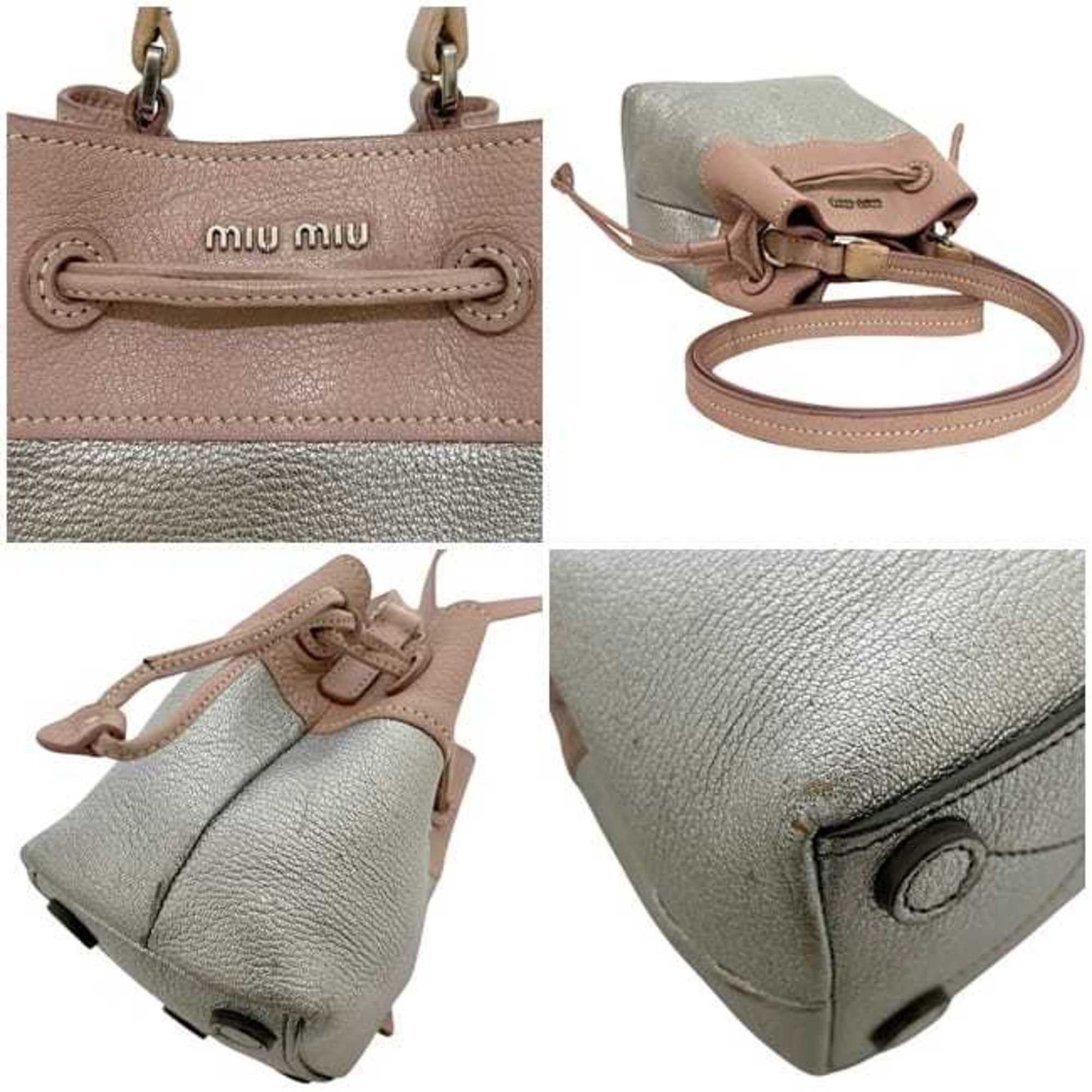 Miu Miu Miu Miu Miu Shoulder Bag f-25180 Pink Silver Madras Leather 53 Crossbody Mini Women's Bicolor Size ONE SIZE - 4 Thumbnail