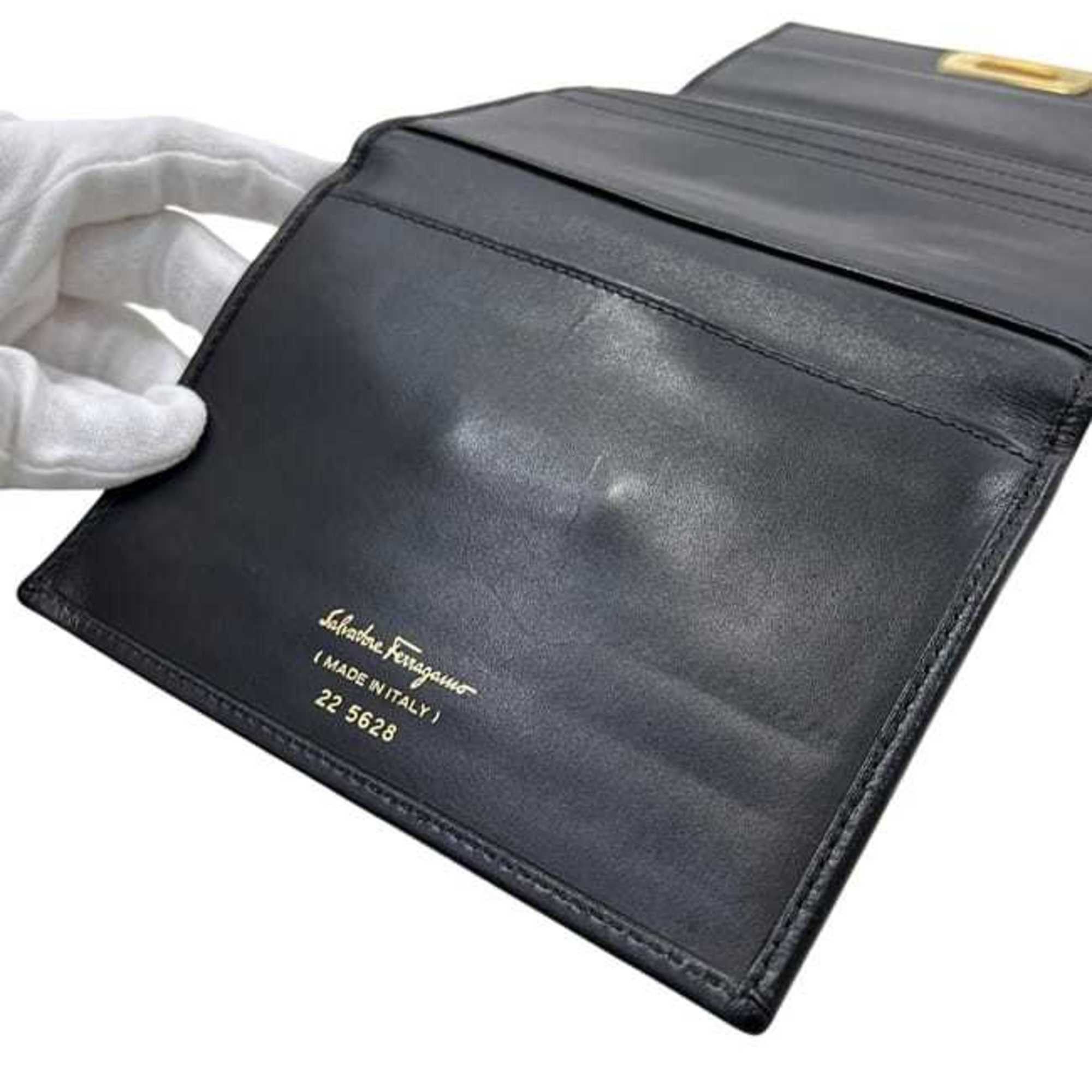 Salvatore Ferragamo Salvatore Ferragamo Chain Wallet f-25159 Black Gancini 22 5628 Tri-fold Leather Shoulder Crossbody Women's Size ONE SIZE - 8 Thumbnail