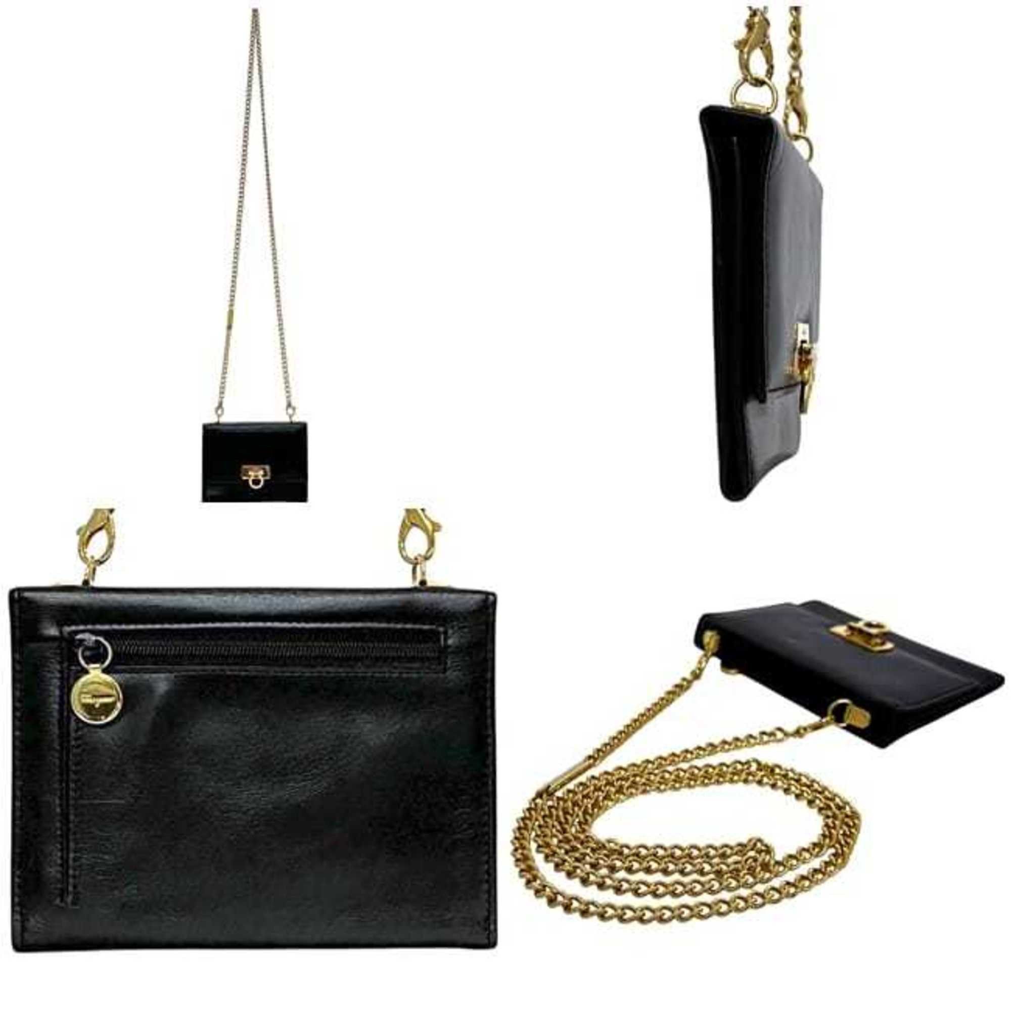 Salvatore Ferragamo Salvatore Ferragamo Chain Wallet f-25159 Black Gancini 22 5628 Tri-fold Leather Shoulder Crossbody Women's Size ONE SIZE - 3 Thumbnail
