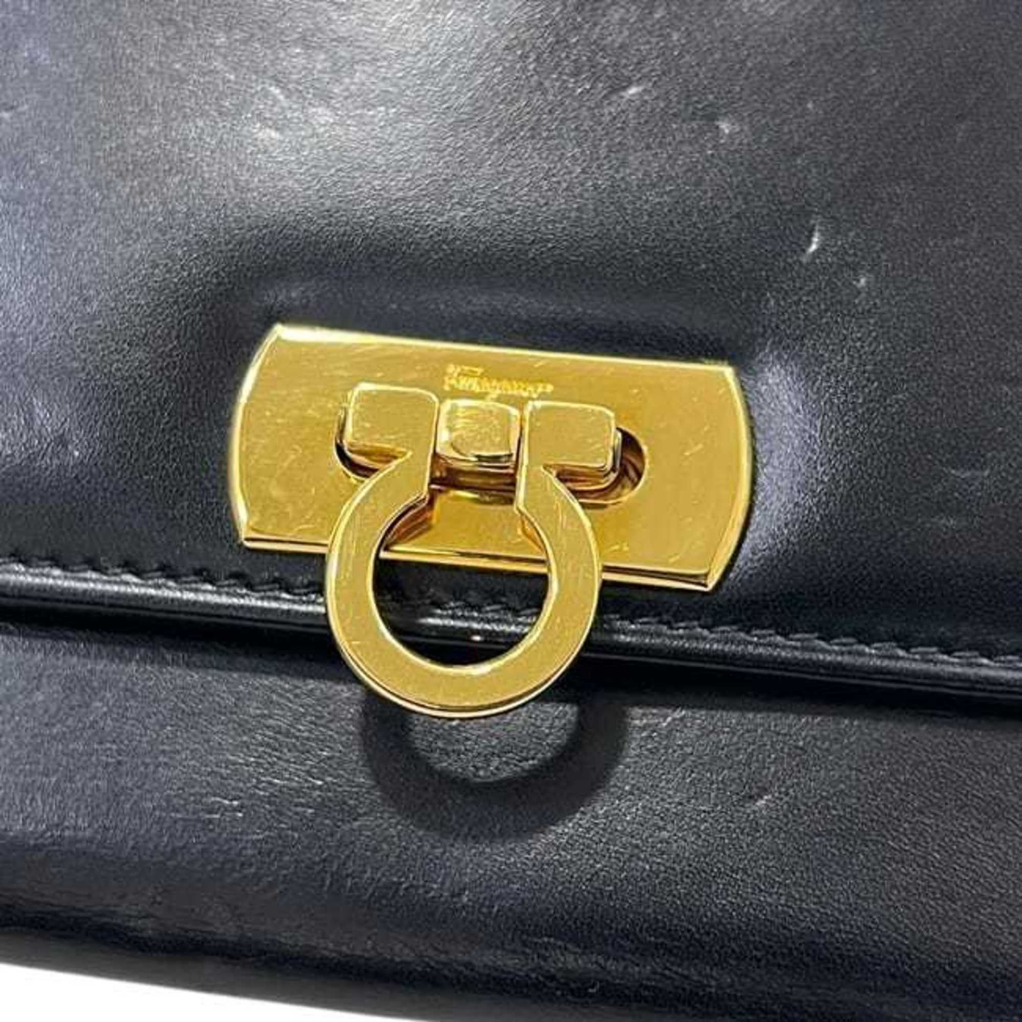 Salvatore Ferragamo Salvatore Ferragamo Chain Wallet f-25159 Black Gancini 22 5628 Tri-fold Leather Shoulder Crossbody Women's Size ONE SIZE - 10 Thumbnail