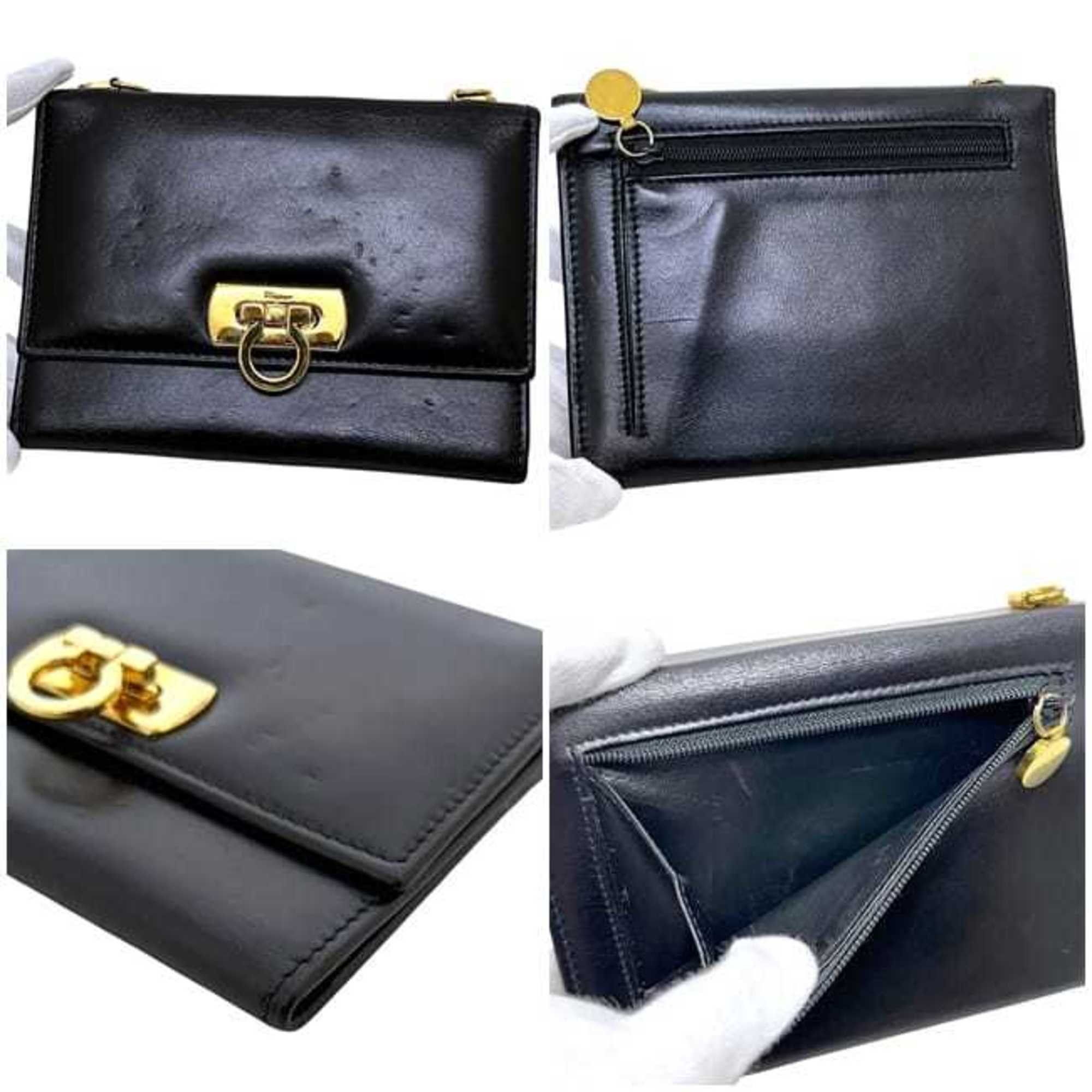 Salvatore Ferragamo Salvatore Ferragamo Chain Wallet f-25159 Black Gancini 22 5628 Tri-fold Leather Shoulder Crossbody Women's Size ONE SIZE - 5 Thumbnail