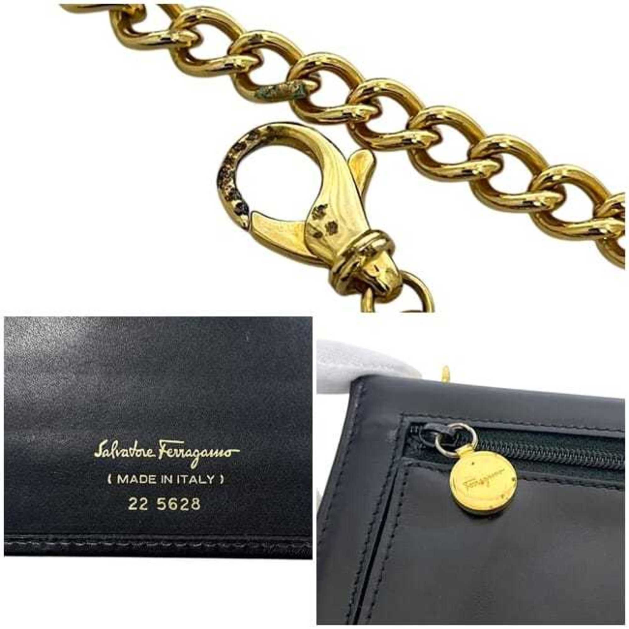 Salvatore Ferragamo Salvatore Ferragamo Chain Wallet f-25159 Black Gancini 22 5628 Tri-fold Leather Shoulder Crossbody Women's Size ONE SIZE - 9 Thumbnail