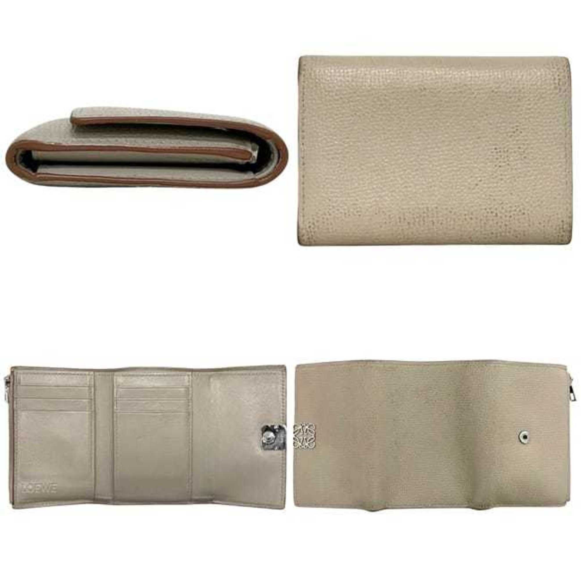 Loewe Loewe Tri-fold Wallet Vertical ec-25265 Beige Anagram C821S33X07 Leather 262113 LOEWE Compact Folding Grain Women's Men's Size ONE SIZE - 3 Thumbnail