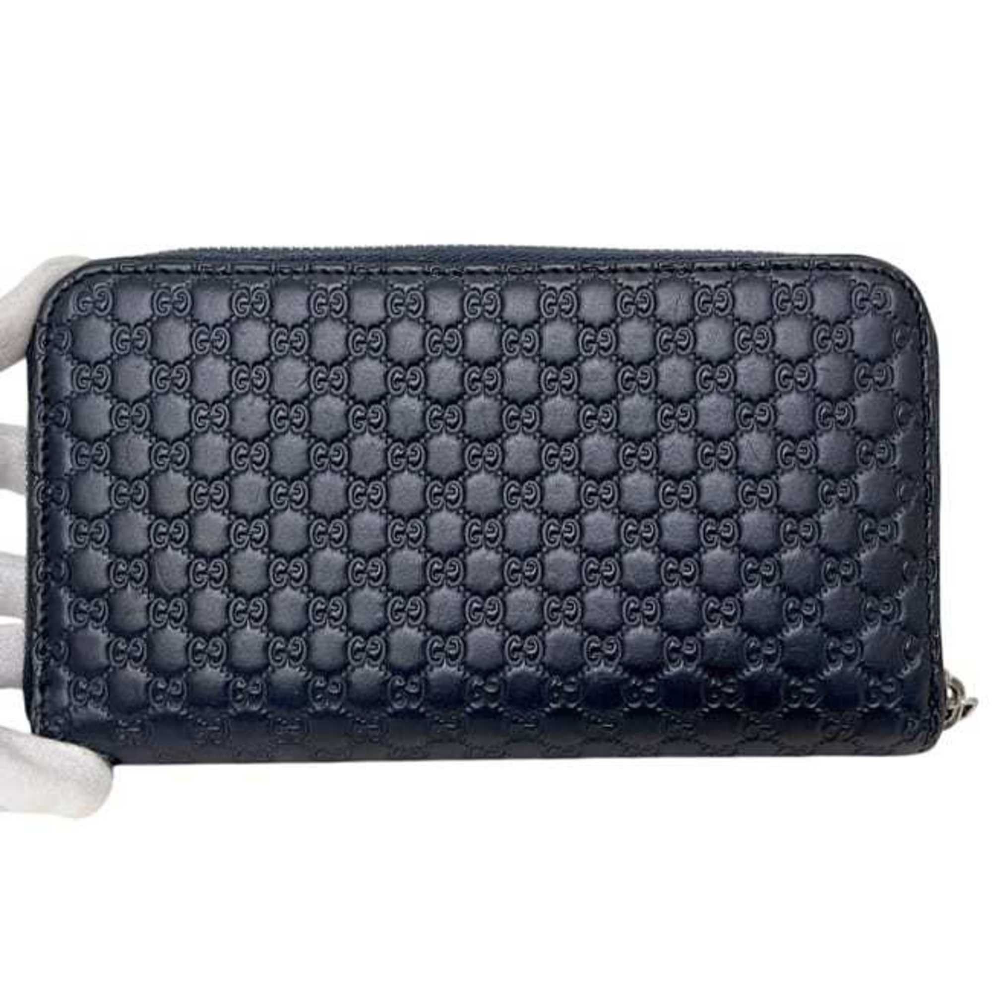 Gucci Gucci Round Long Wallet ec-25208 Navy Micro Shima 544473 Leather 2149 GUCCI GG Blue Men's Women's Size ONE SIZE - 9 Thumbnail