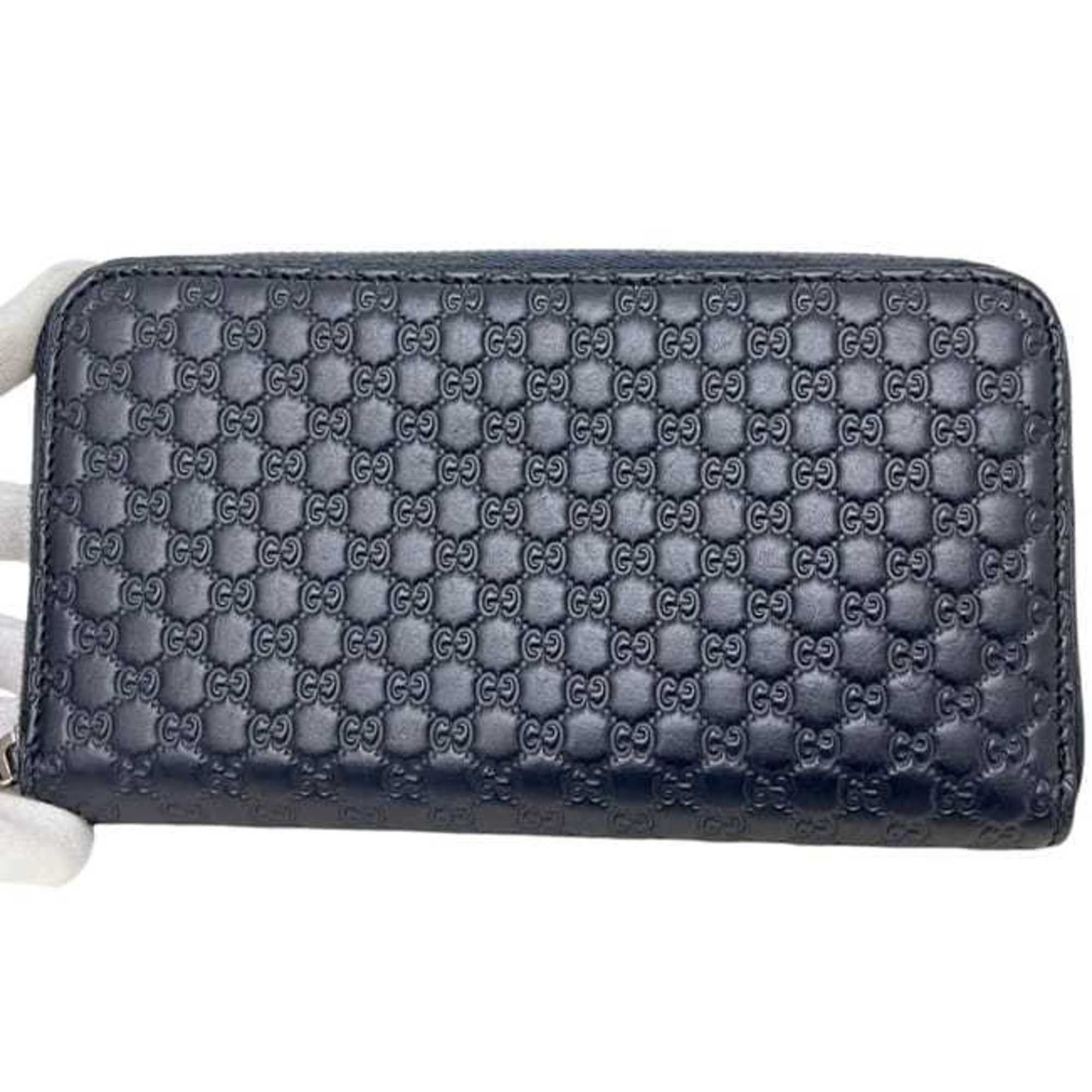 Gucci Gucci Round Long Wallet ec-25208 Navy Micro Shima 544473 Leather 2149 GUCCI GG Blue Men's Women's Size ONE SIZE - 10 Thumbnail