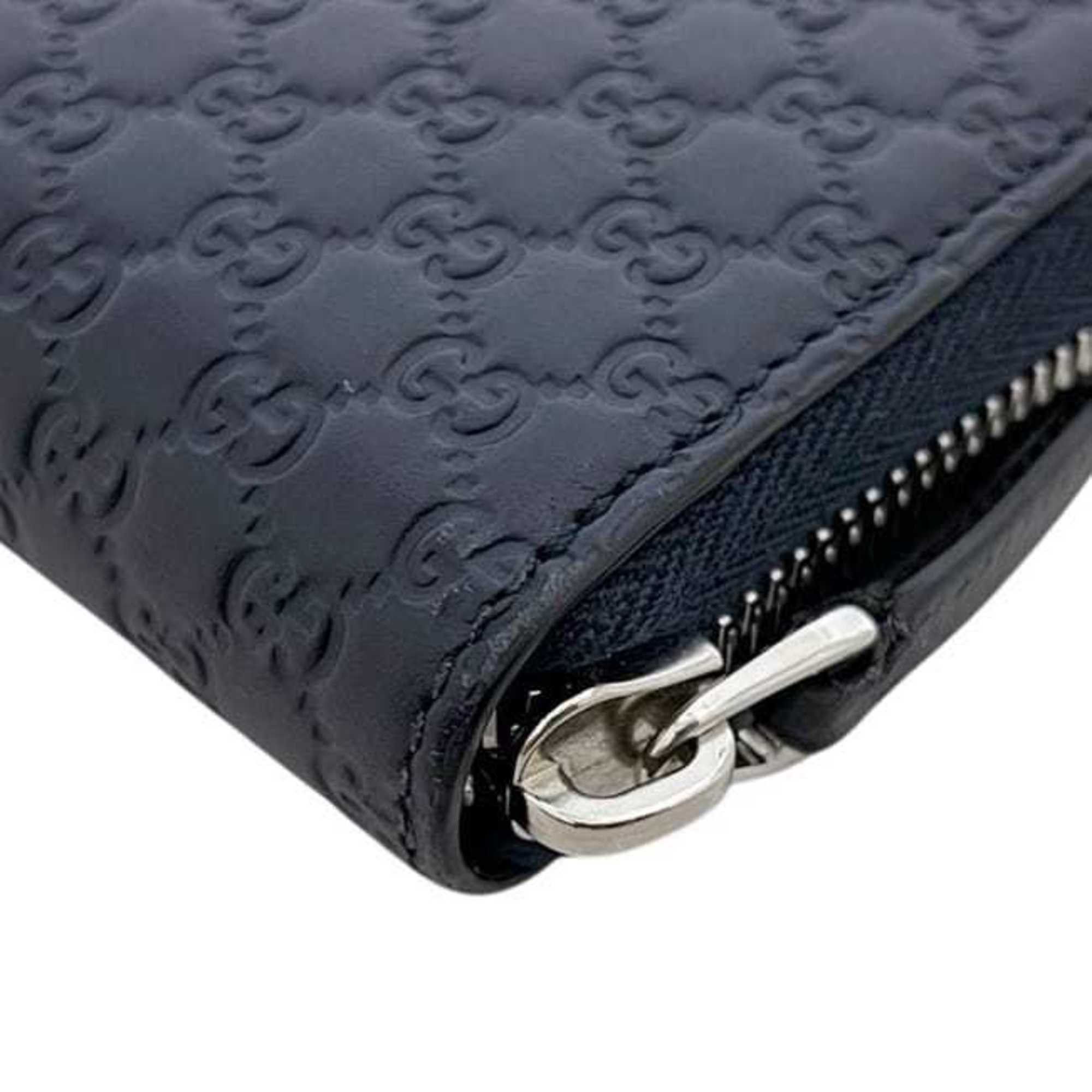 Gucci Gucci Round Long Wallet ec-25208 Navy Micro Shima 544473 Leather 2149 GUCCI GG Blue Men's Women's Size ONE SIZE - 5 Thumbnail