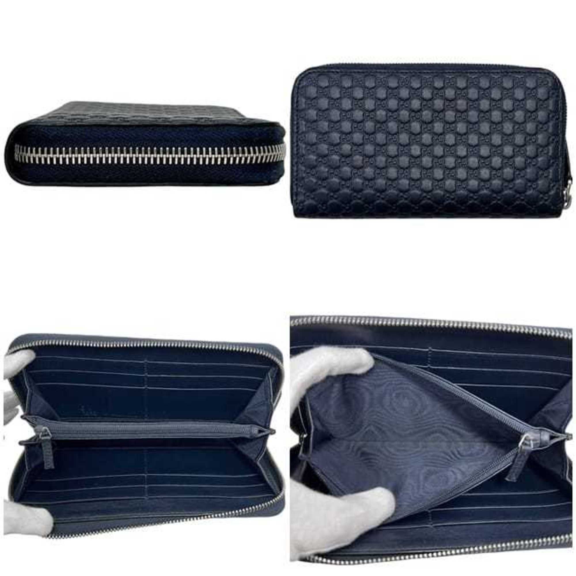 Gucci Gucci Round Long Wallet ec-25208 Navy Micro Shima 544473 Leather 2149 GUCCI GG Blue Men's Women's Size ONE SIZE - 2 Thumbnail
