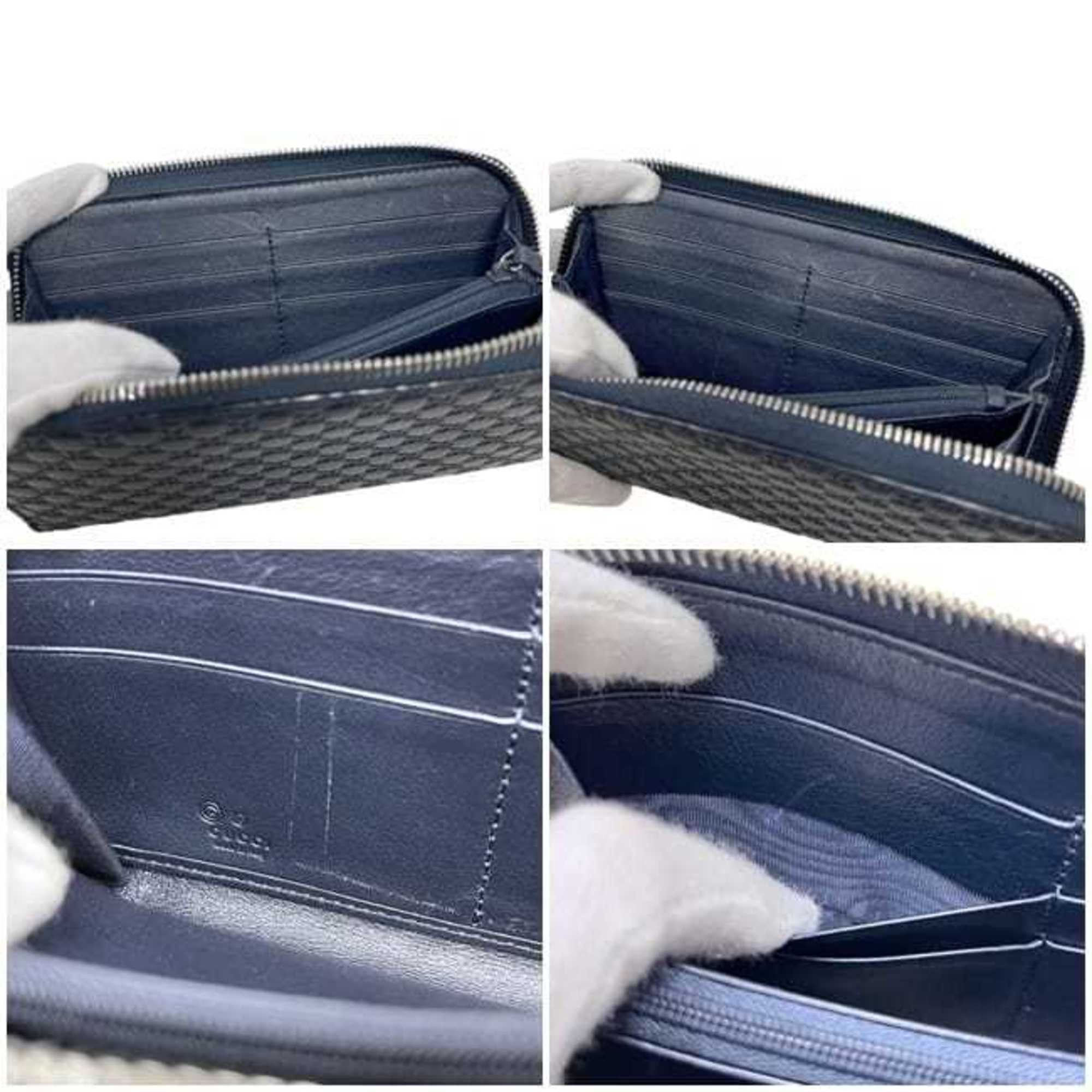 Gucci Gucci Round Long Wallet ec-25208 Navy Micro Shima 544473 Leather 2149 GUCCI GG Blue Men's Women's Size ONE SIZE - 3 Thumbnail