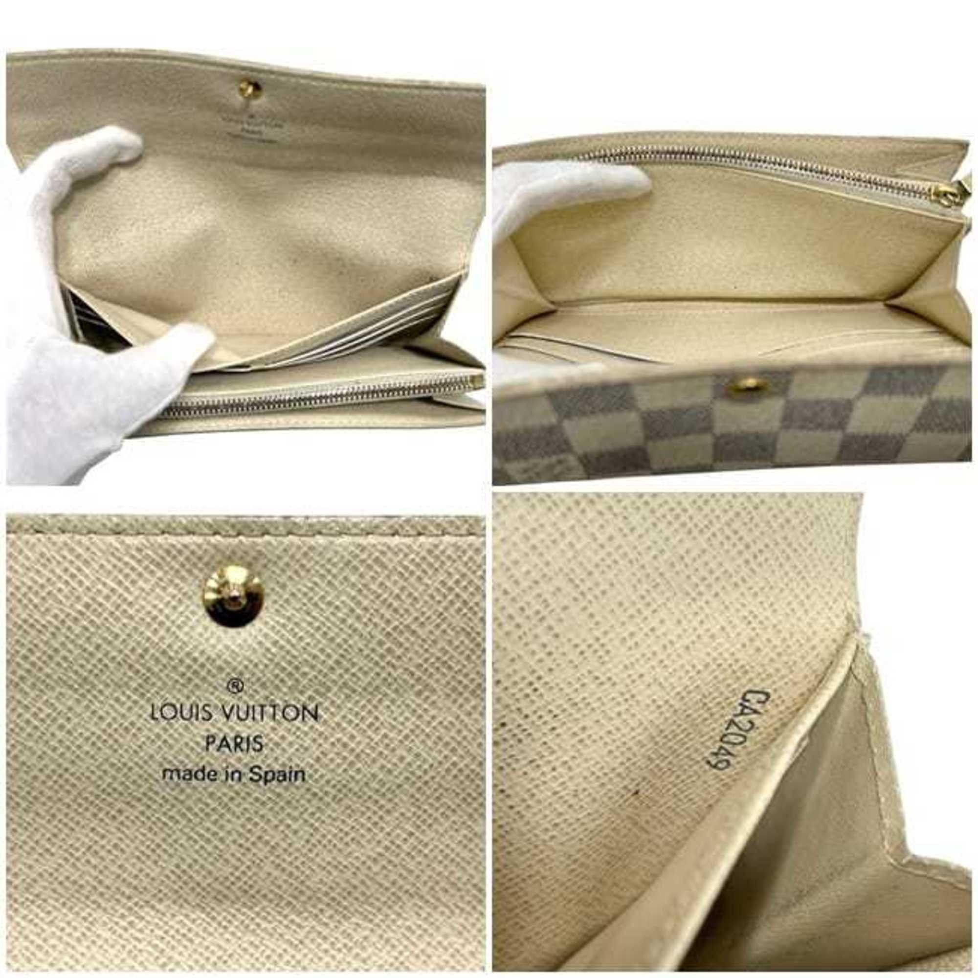 Louis Vuitton Louis Vuitton Bi-fold Long Wallet Portefeuille Sarah ec-25240 Beige Gray Damier Azur N61735 Canvas CA2049 LOUIS VUITTON White Flap Women's Men's Size ONE SIZE - 5 Thumbnail