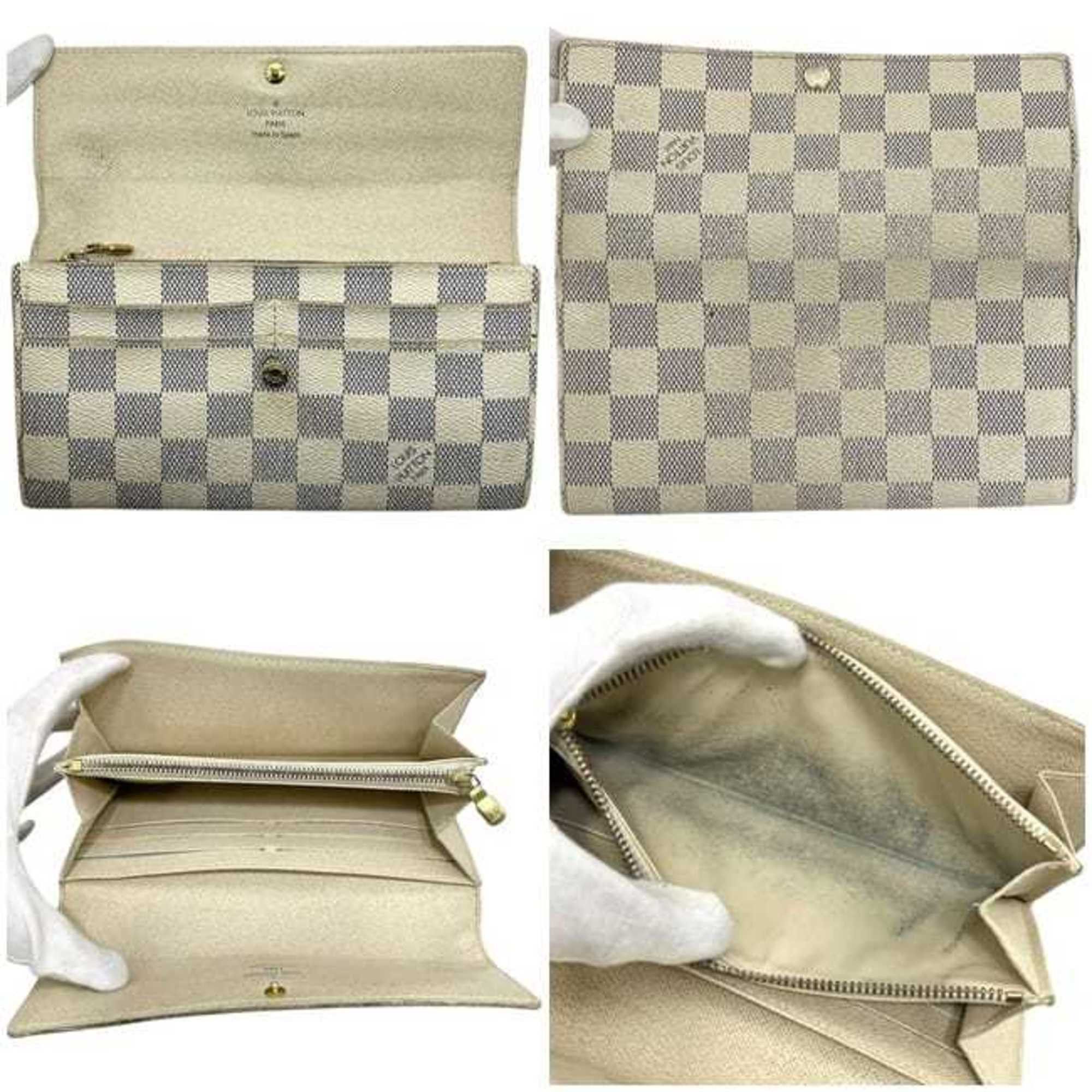 Louis Vuitton Louis Vuitton Bi-fold Long Wallet Portefeuille Sarah ec-25240 Beige Gray Damier Azur N61735 Canvas CA2049 LOUIS VUITTON White Flap Women's Men's Size ONE SIZE - 4 Thumbnail