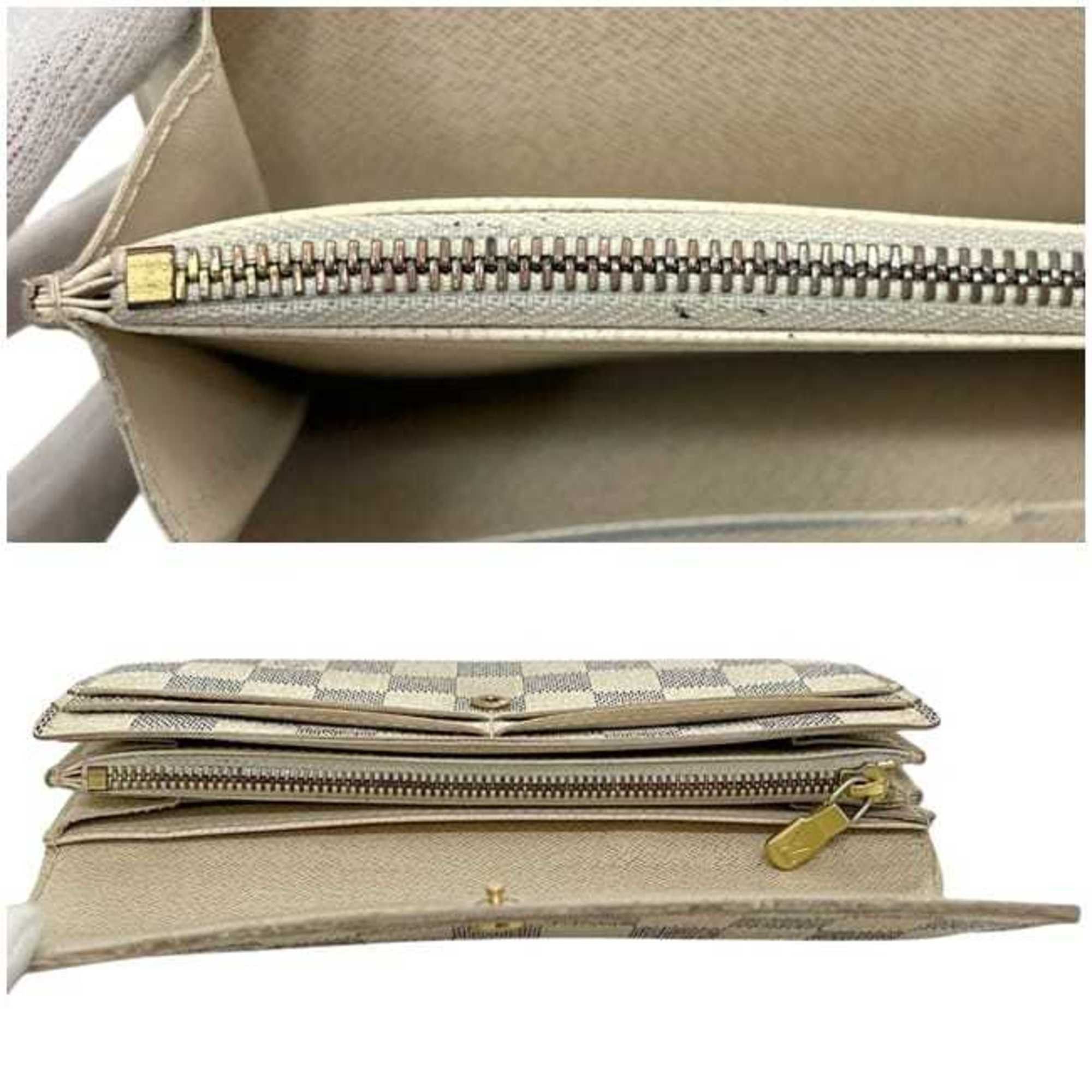 Louis Vuitton Louis Vuitton Bi-fold Long Wallet Portefeuille Sarah ec-25240 Beige Gray Damier Azur N61735 Canvas CA2049 LOUIS VUITTON White Flap Women's Men's Size ONE SIZE - 6 Thumbnail