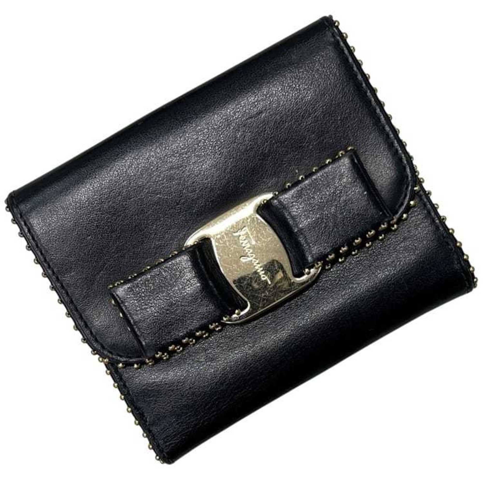Salvatore Ferragamo Salvatore Ferragamo bi-fold wallet ec-25167 Black Vara KY-22 D311 Leather Ribbon Soft Women's Size ONE SIZE - 2 Thumbnail