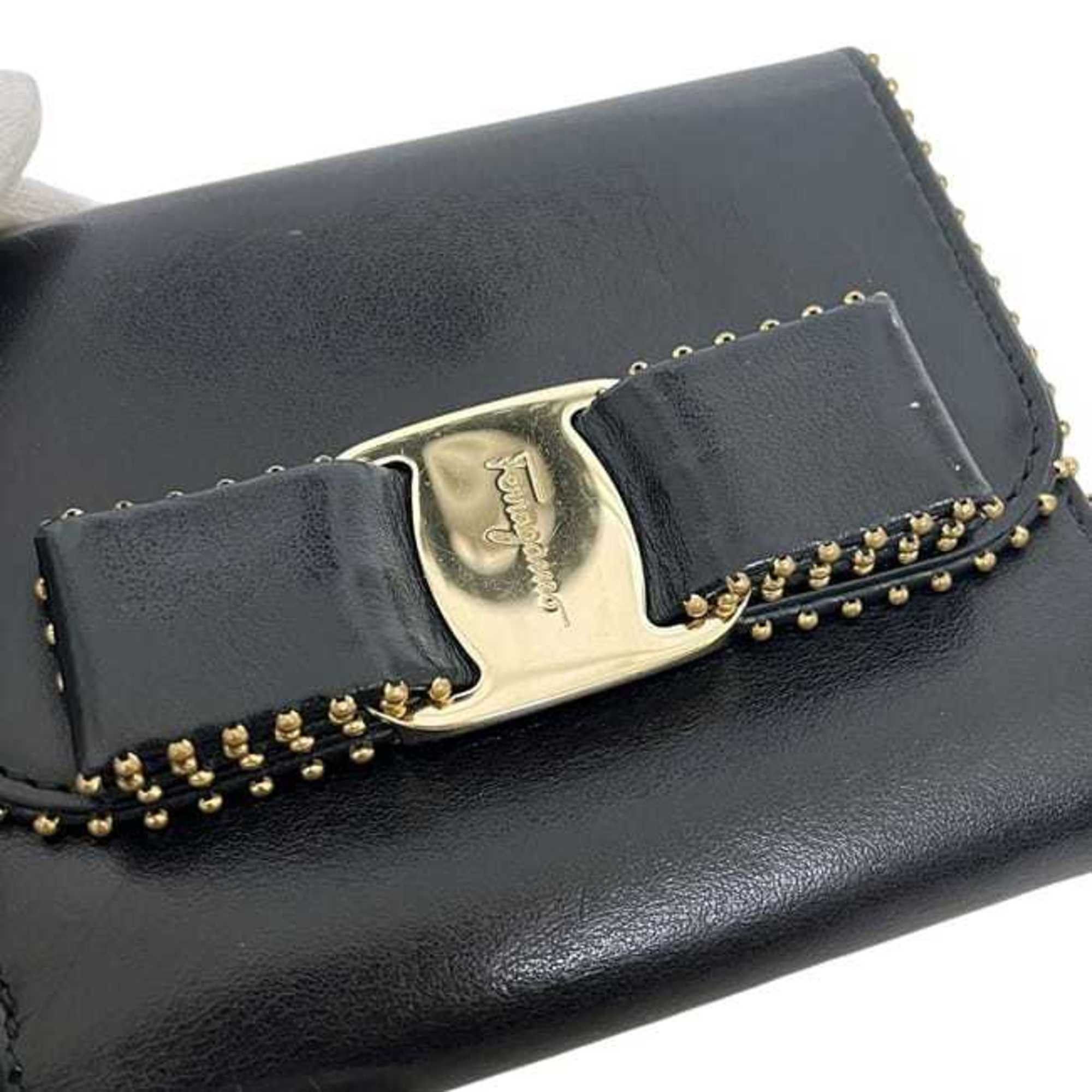 Salvatore Ferragamo Salvatore Ferragamo bi-fold wallet ec-25167 Black Vara KY-22 D311 Leather Ribbon Soft Women's Size ONE SIZE - 8 Thumbnail