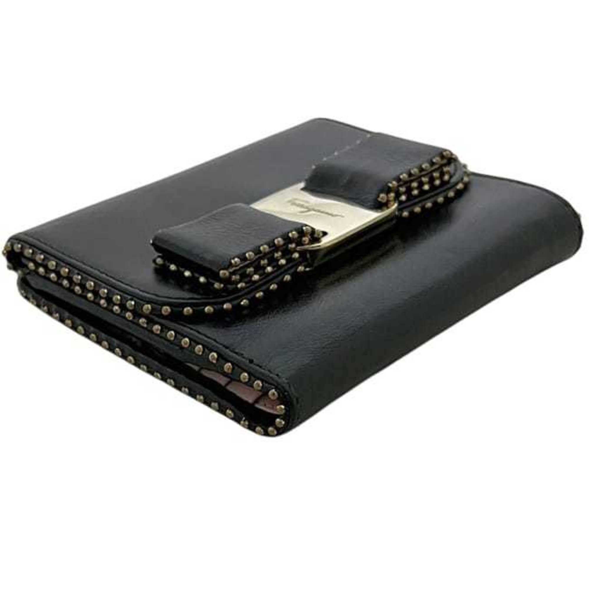 Salvatore Ferragamo Salvatore Ferragamo bi-fold wallet ec-25167 Black Vara KY-22 D311 Leather Ribbon Soft Women's Size ONE SIZE - 6 Thumbnail