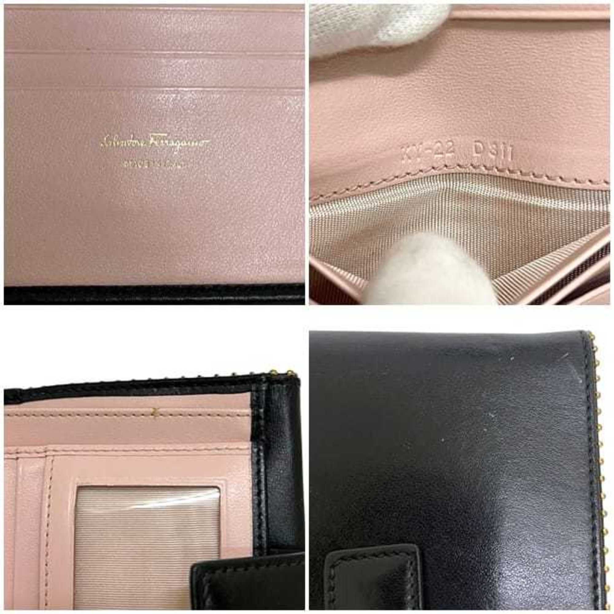 Salvatore Ferragamo Salvatore Ferragamo bi-fold wallet ec-25167 Black Vara KY-22 D311 Leather Ribbon Soft Women's Size ONE SIZE - 4 Thumbnail