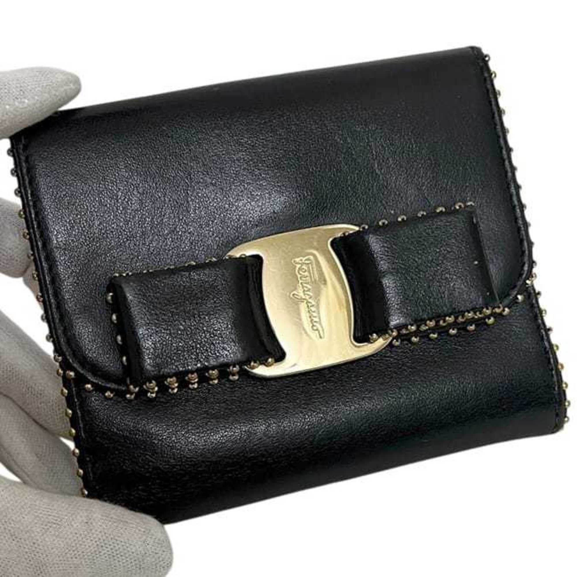 Salvatore Ferragamo Salvatore Ferragamo bi-fold wallet ec-25167 Black Vara KY-22 D311 Leather Ribbon Soft Women's Size ONE SIZE - 10 Thumbnail