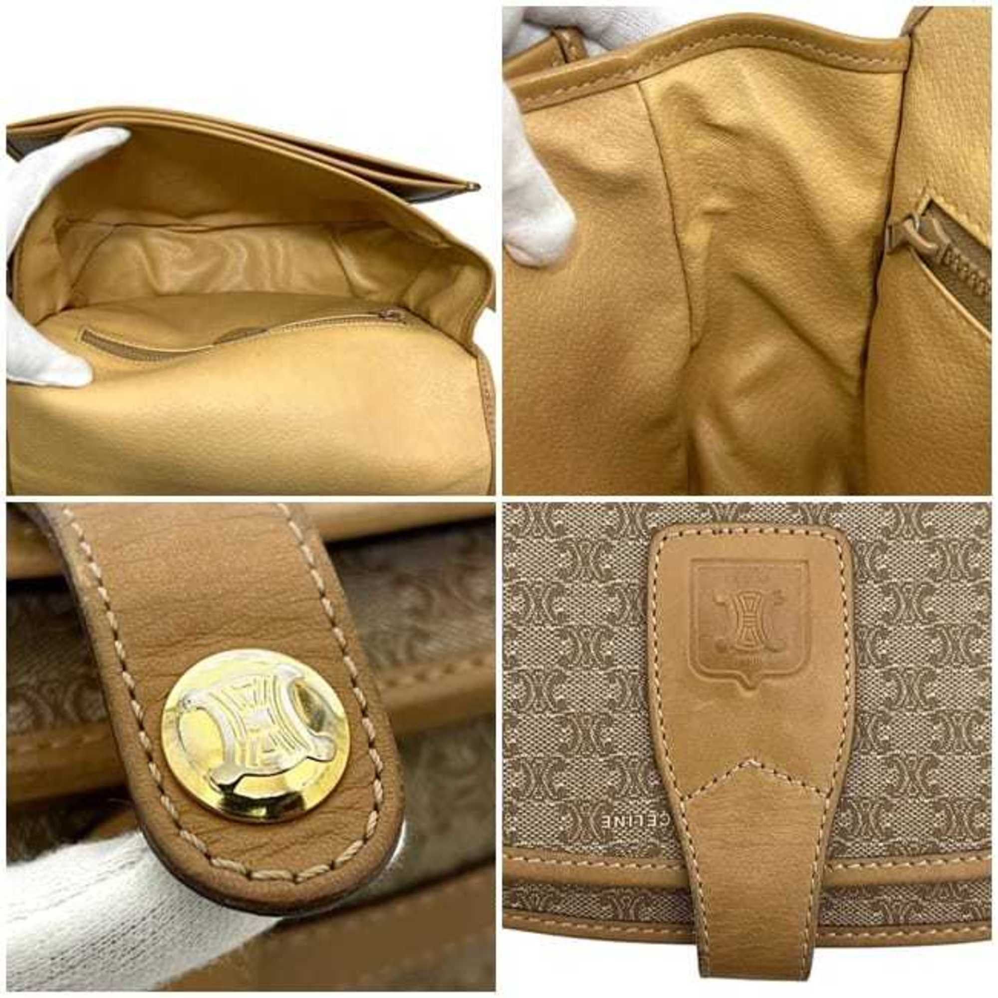 Celine Celine Shoulder Bag f-25253 Beige Macadam PVC Leather M07 CELINE Flap Crossbody Women's Snap Button Size ONE SIZE - 4 Thumbnail