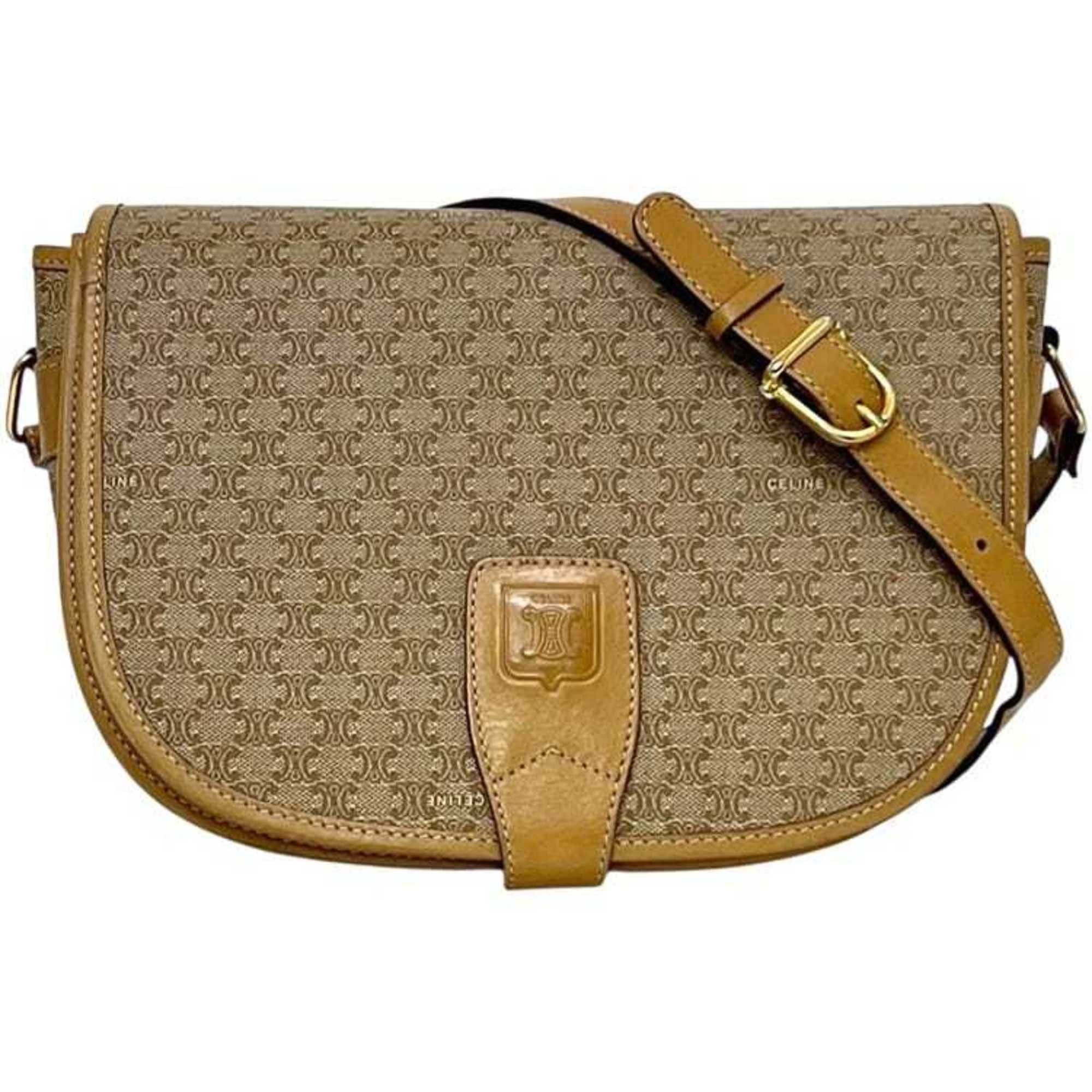 Celine Celine Shoulder Bag f-25253 Beige Macadam PVC Leather M07 CELINE Flap Crossbody Women's Snap Button Size ONE SIZE - 2 Thumbnail