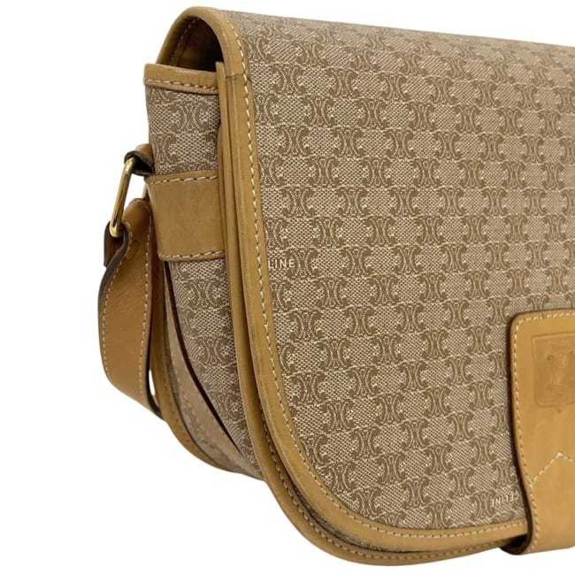 Celine Celine Shoulder Bag f-25253 Beige Macadam PVC Leather M07 CELINE Flap Crossbody Women's Snap Button Size ONE SIZE - 6 Thumbnail