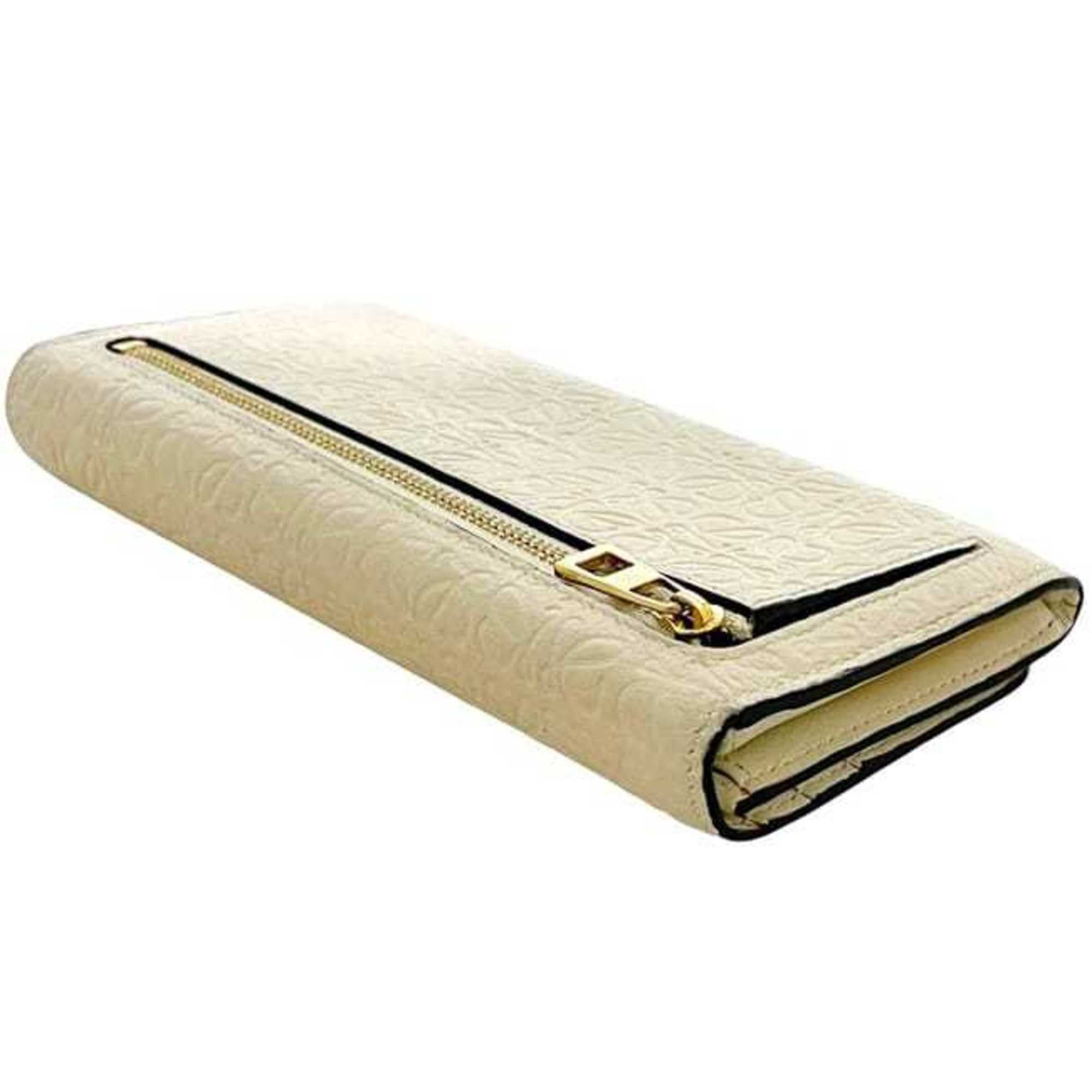 Loewe Loewe bi-fold long wallet ec-25157 beige Repeat Anagram 107.55.F11 leather 261709 LOEWE flap pocket white women's men's Size ONE SIZE - 4 Thumbnail