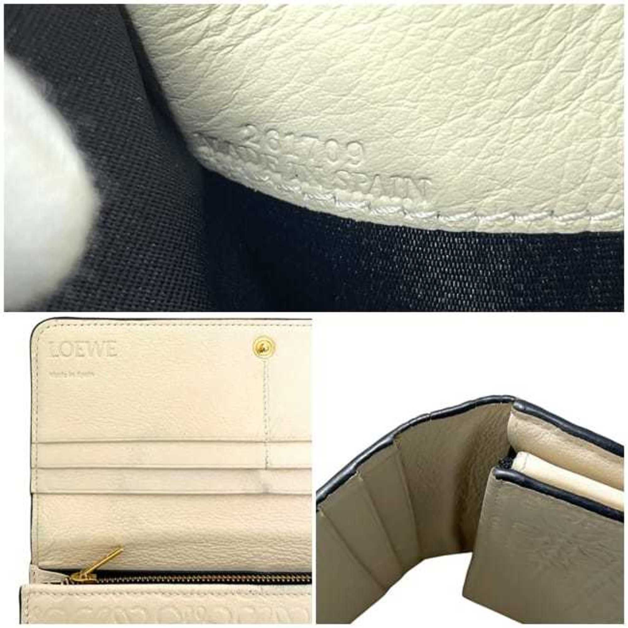 Loewe Loewe bi-fold long wallet ec-25157 beige Repeat Anagram 107.55.F11 leather 261709 LOEWE flap pocket white women's men's Size ONE SIZE - 11 Thumbnail