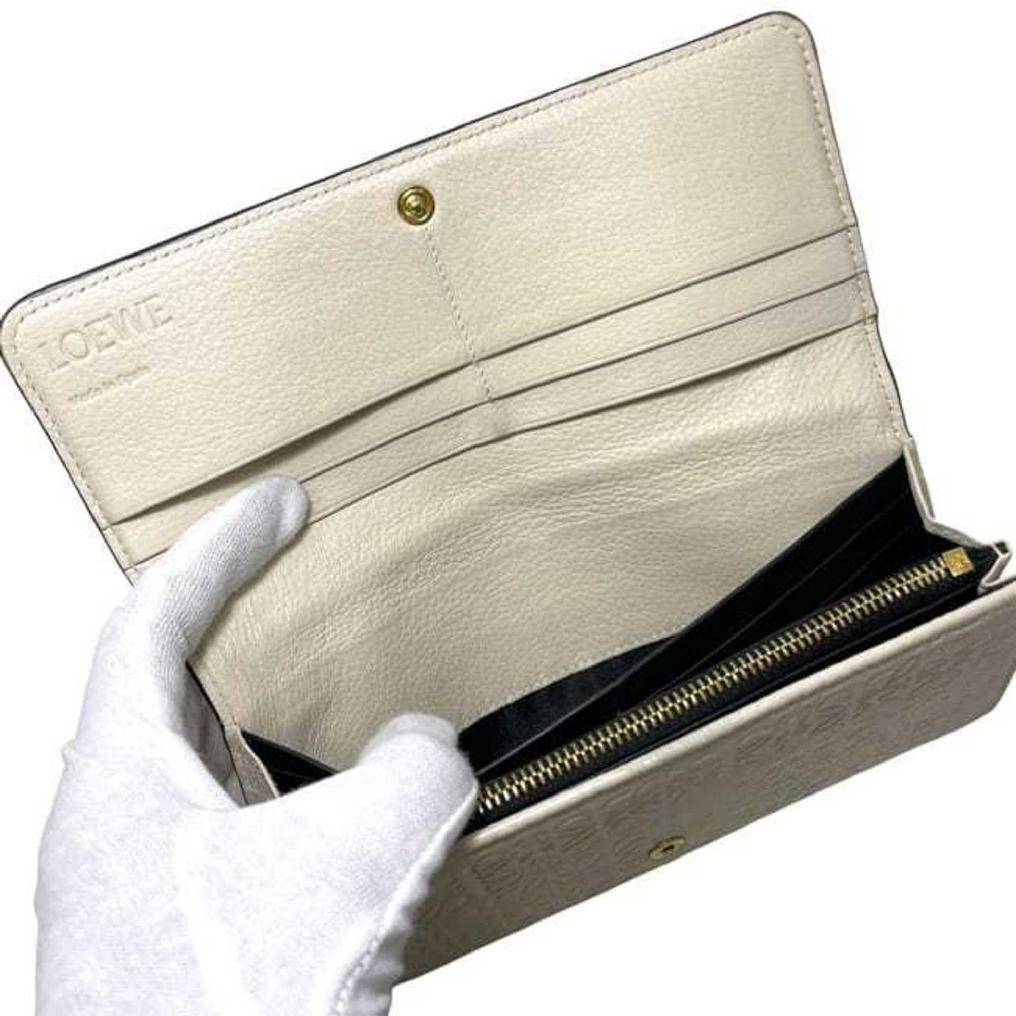 Loewe Loewe bi-fold long wallet ec-25157 beige Repeat Anagram 107.55.F11 leather 261709 LOEWE flap pocket white women's men's Size ONE SIZE - 9 Thumbnail