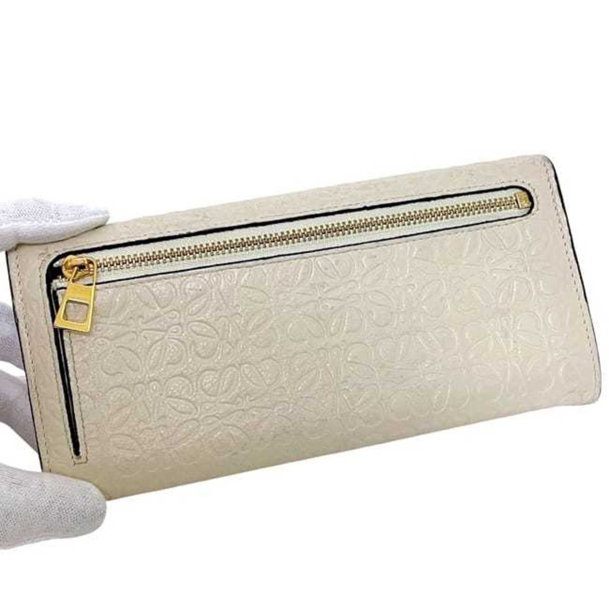 Loewe Loewe bi-fold long wallet ec-25157 beige Repeat Anagram 107.55.F11 leather 261709 LOEWE flap pocket white women's men's Size ONE SIZE - 8 Thumbnail