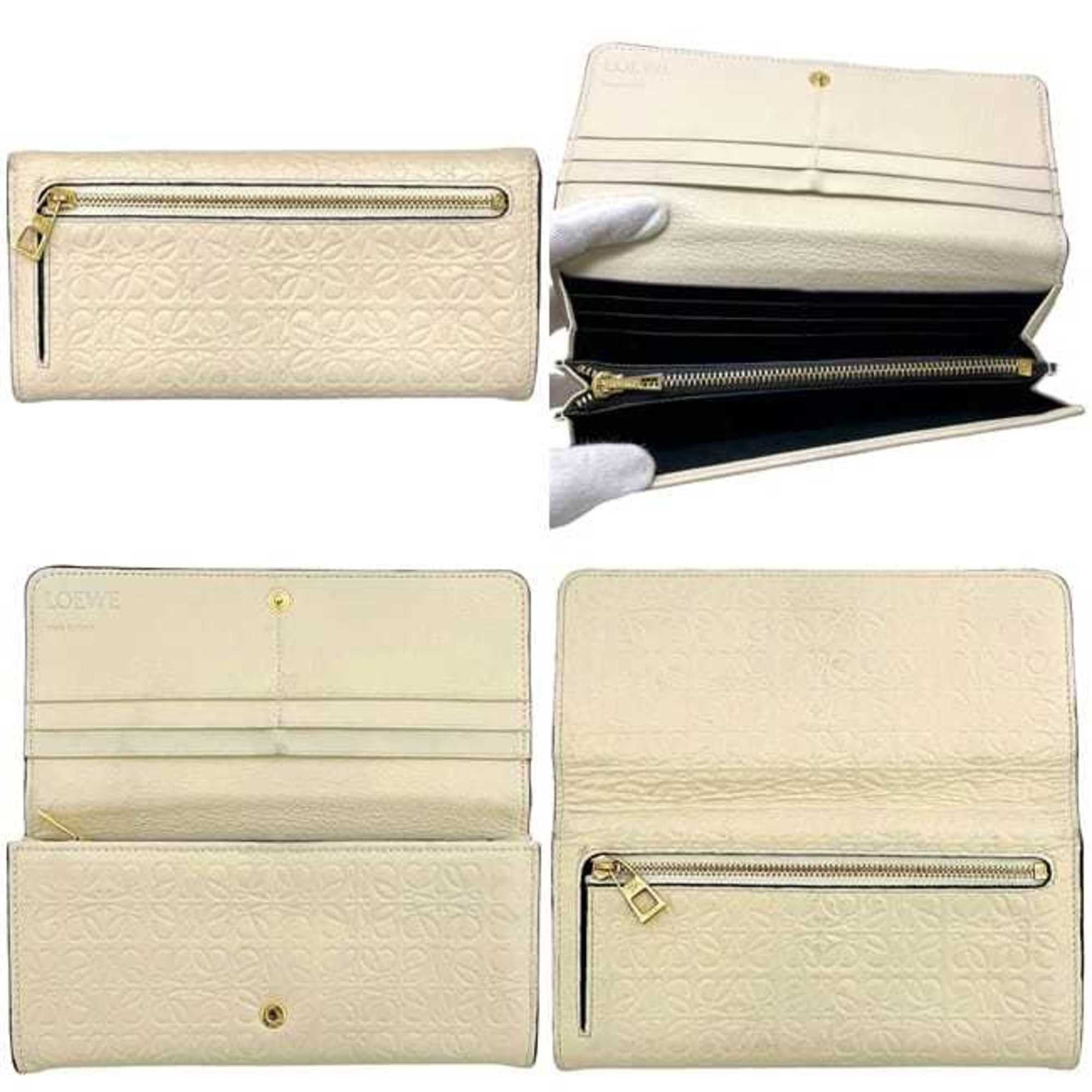 Loewe Loewe bi-fold long wallet ec-25157 beige Repeat Anagram 107.55.F11 leather 261709 LOEWE flap pocket white women's men's Size ONE SIZE - 3 Thumbnail