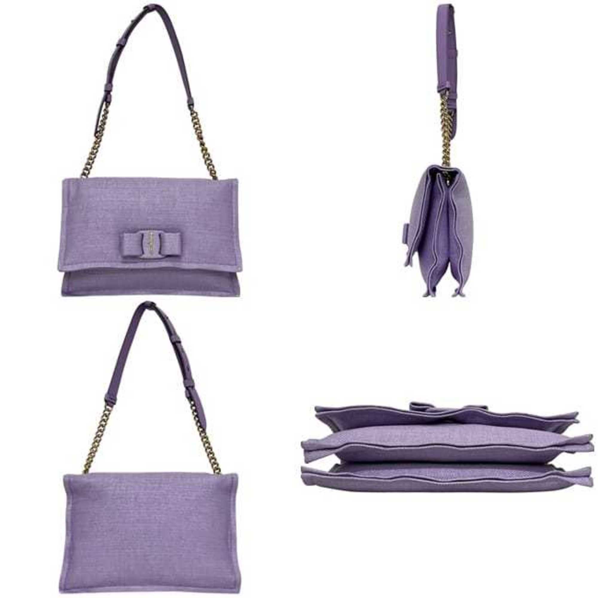 Salvatore Ferragamo Salvatore Ferragamo Chain Shoulder Bag f-25193 Purple Vara Viva Bow GG-210363 Coated Canvas Ribbon Flap Crossbody VIVA BOW Puffer Size ONE SIZE - 2 Thumbnail