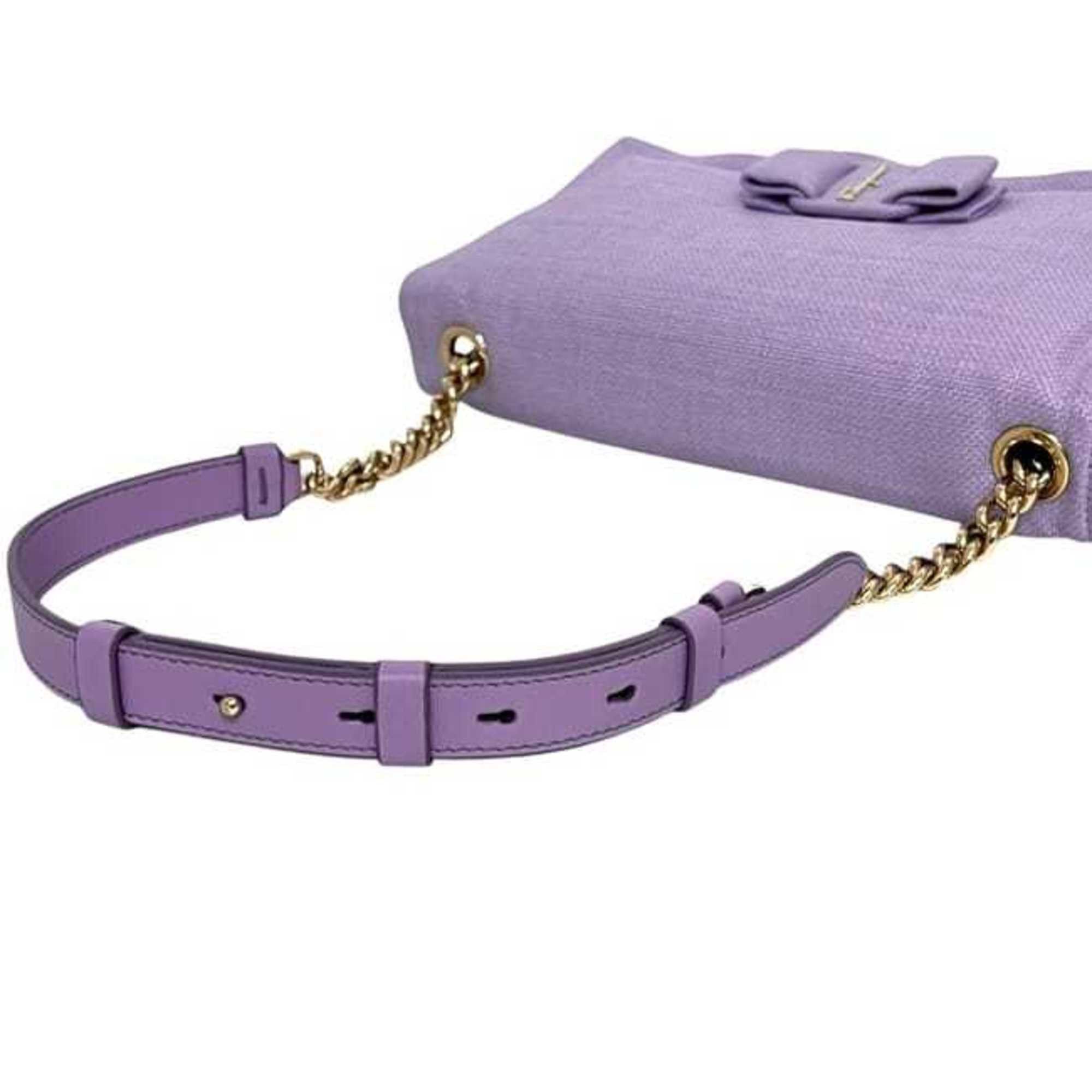 Salvatore Ferragamo Salvatore Ferragamo Chain Shoulder Bag f-25193 Purple Vara Viva Bow GG-210363 Coated Canvas Ribbon Flap Crossbody VIVA BOW Puffer Size ONE SIZE - 9 Thumbnail