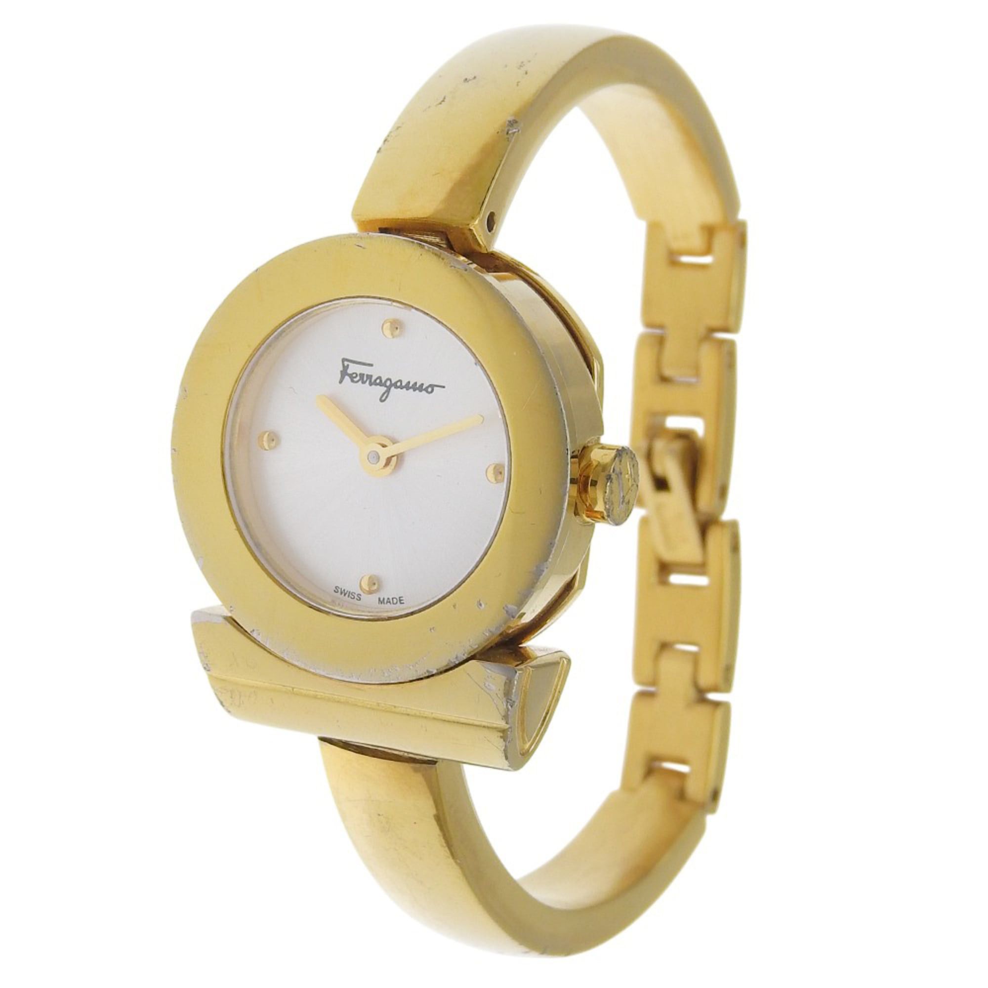 Salvatore Ferragamo Salvatore Ferragamo Gancini Bangle Watch FQ5 Gold Plated Quartz Analog Silver Dial Women's Size ONE SIZE - 2 Thumbnail