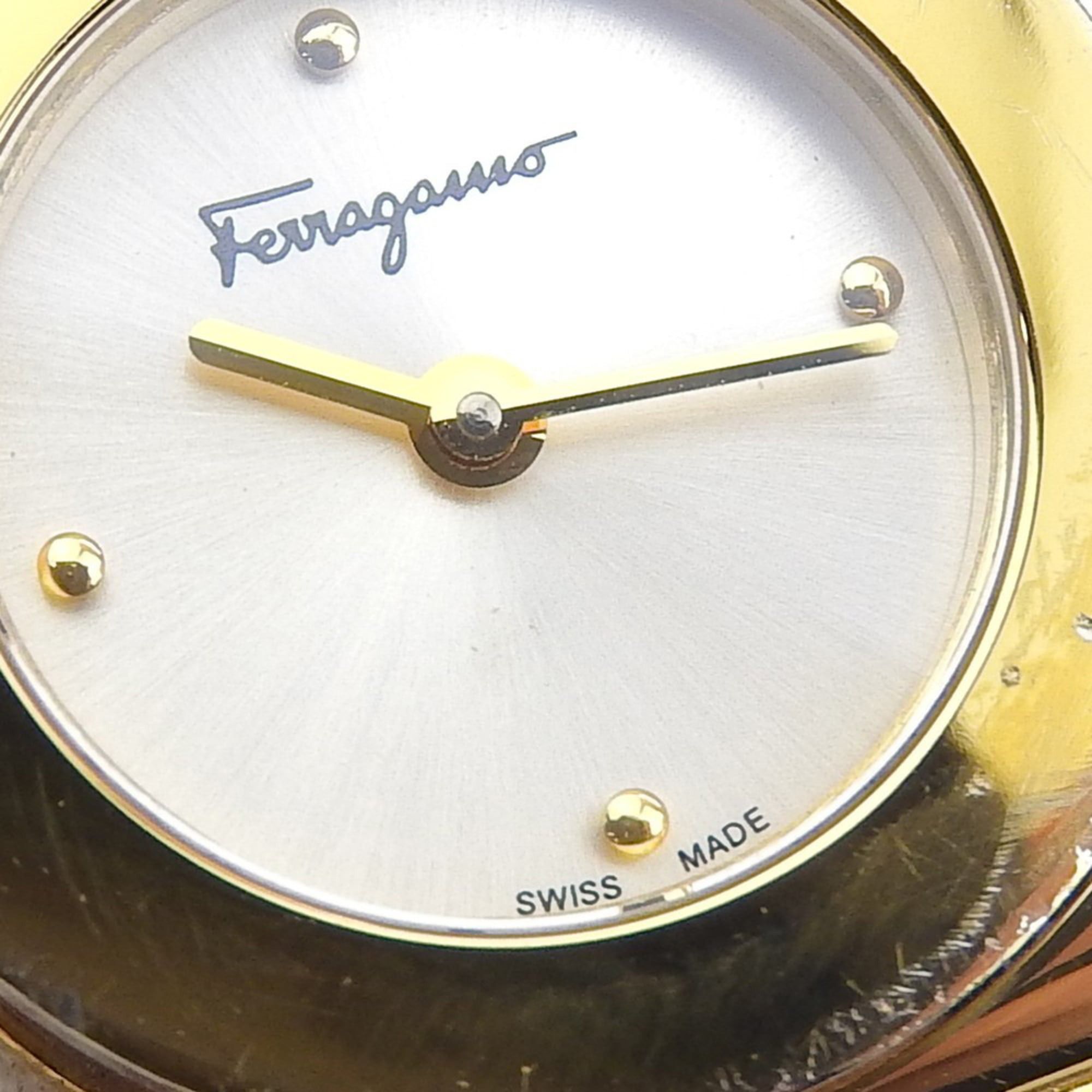 Salvatore Ferragamo Salvatore Ferragamo Gancini Bangle Watch FQ5 Gold Plated Quartz Analog Silver Dial Women's Size ONE SIZE - 8 Thumbnail