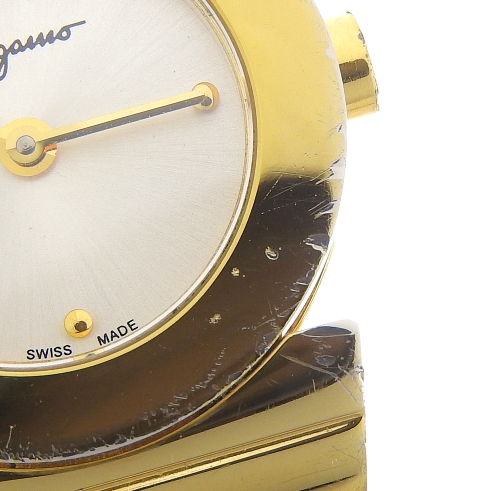 Salvatore Ferragamo Salvatore Ferragamo Gancini Bangle Watch FQ5 Gold Plated Quartz Analog Silver Dial Women's Size ONE SIZE - 7 Thumbnail