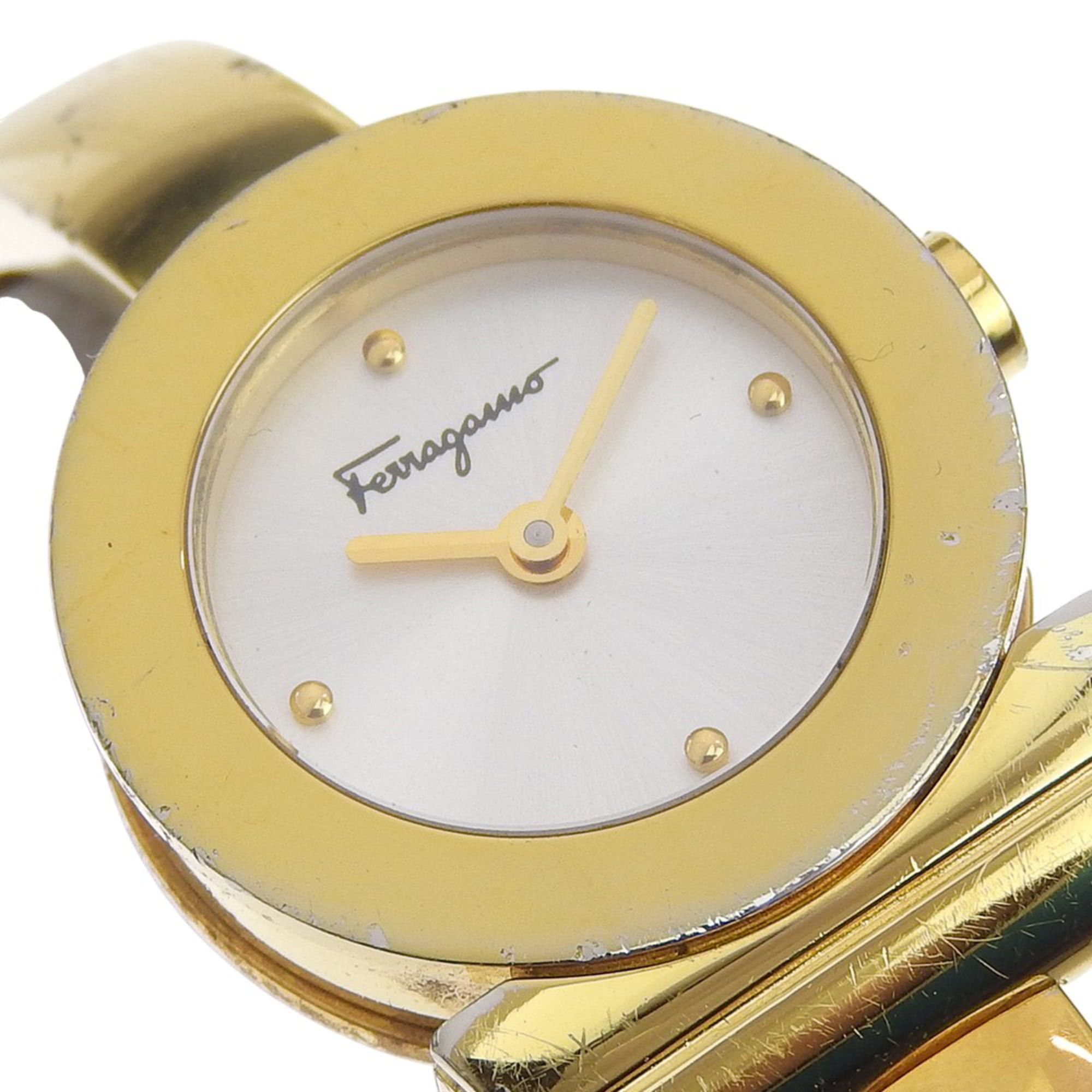 Salvatore Ferragamo Salvatore Ferragamo Gancini Bangle Watch FQ5 Gold Plated Quartz Analog Silver Dial Women's Size ONE SIZE - 3 Thumbnail