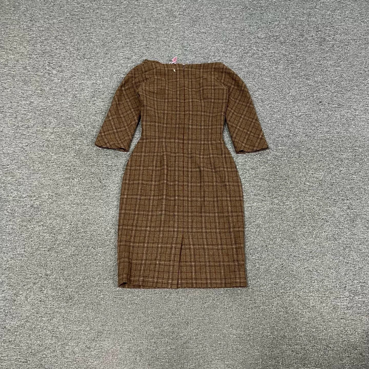 Dior Dior Brown Plaid Silk-Wool Wrap Dress Size XS / US 0-2 / IT 36-38 - 7 Thumbnail