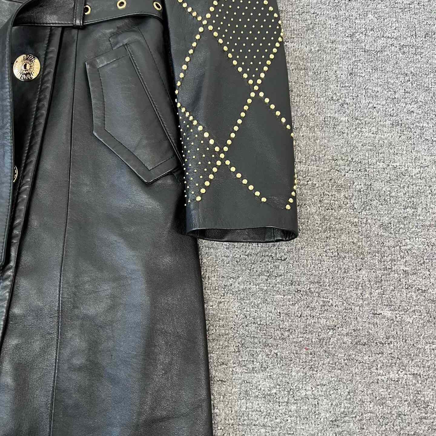 Versace Versace HM Rivet Leather Coat Size XXS / US 00 / IT 34 - 5 Thumbnail