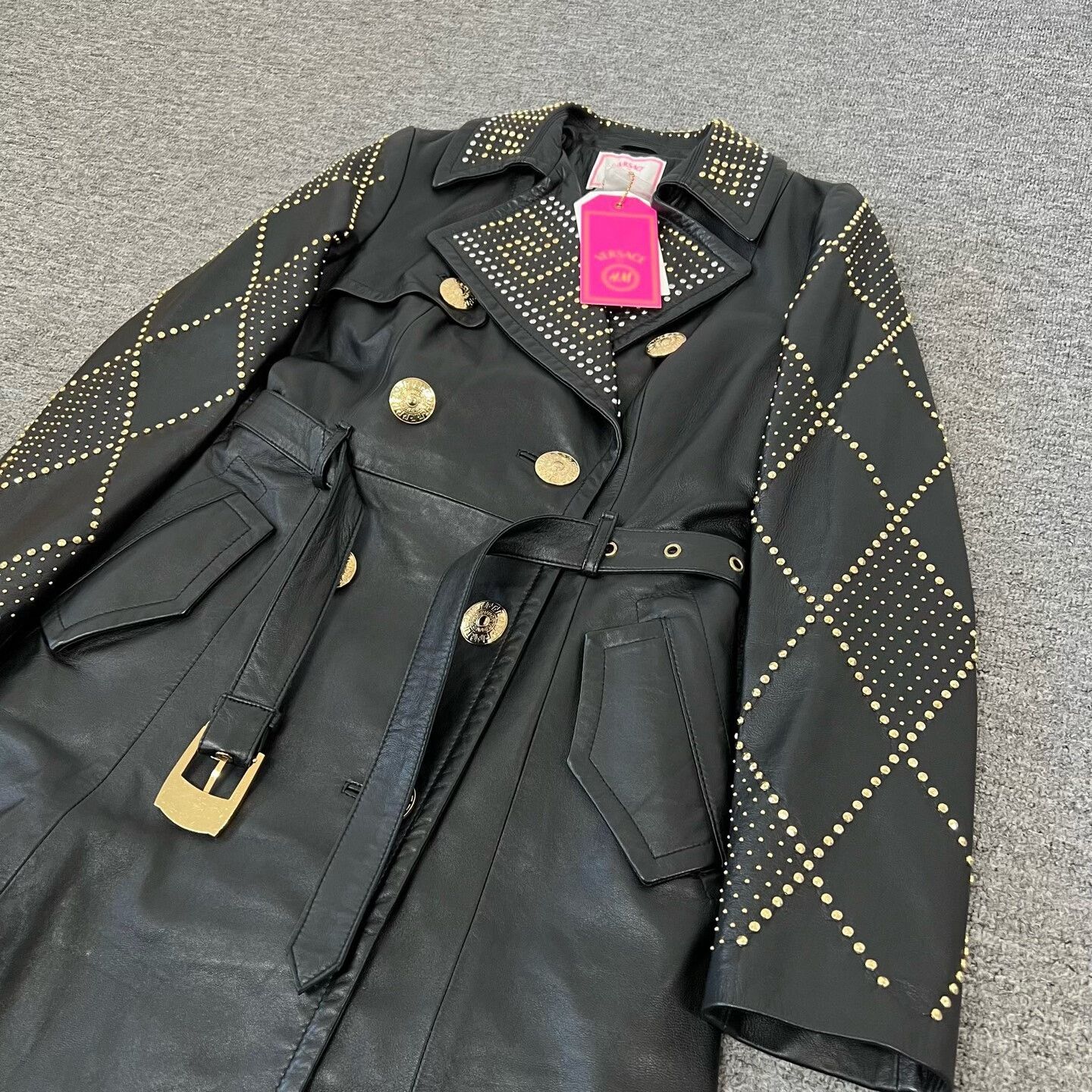 Versace Versace HM Rivet Leather Coat Size XXS / US 00 / IT 34 - 3 Thumbnail