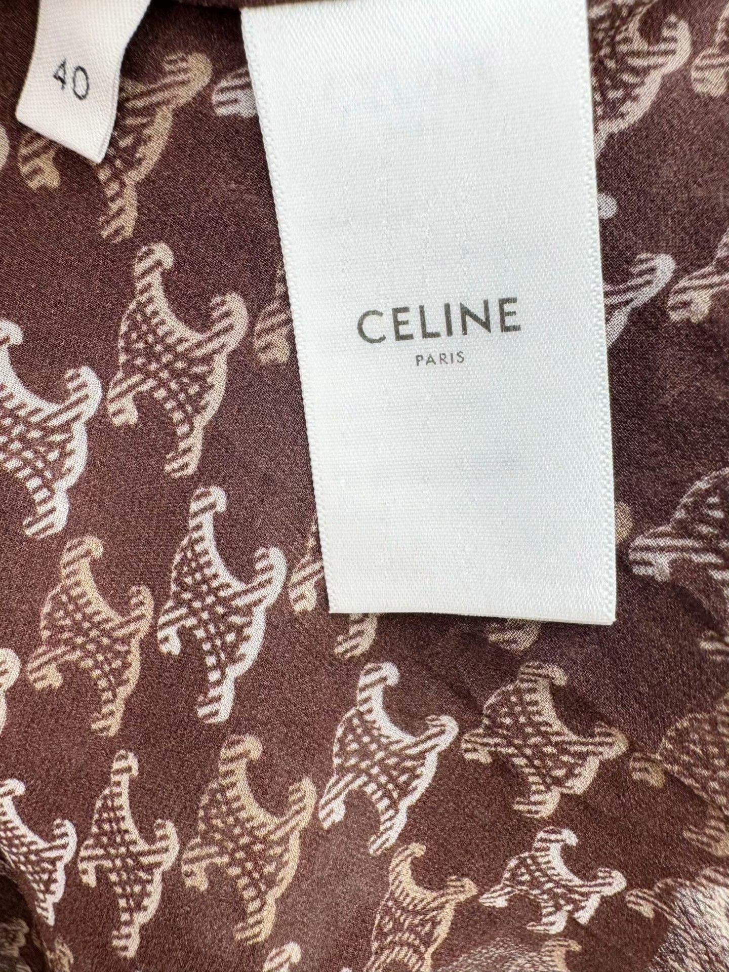 Celine Celine Triomphe Monogram Silk Shirt Size US XXS / EU 40 - 4 Thumbnail